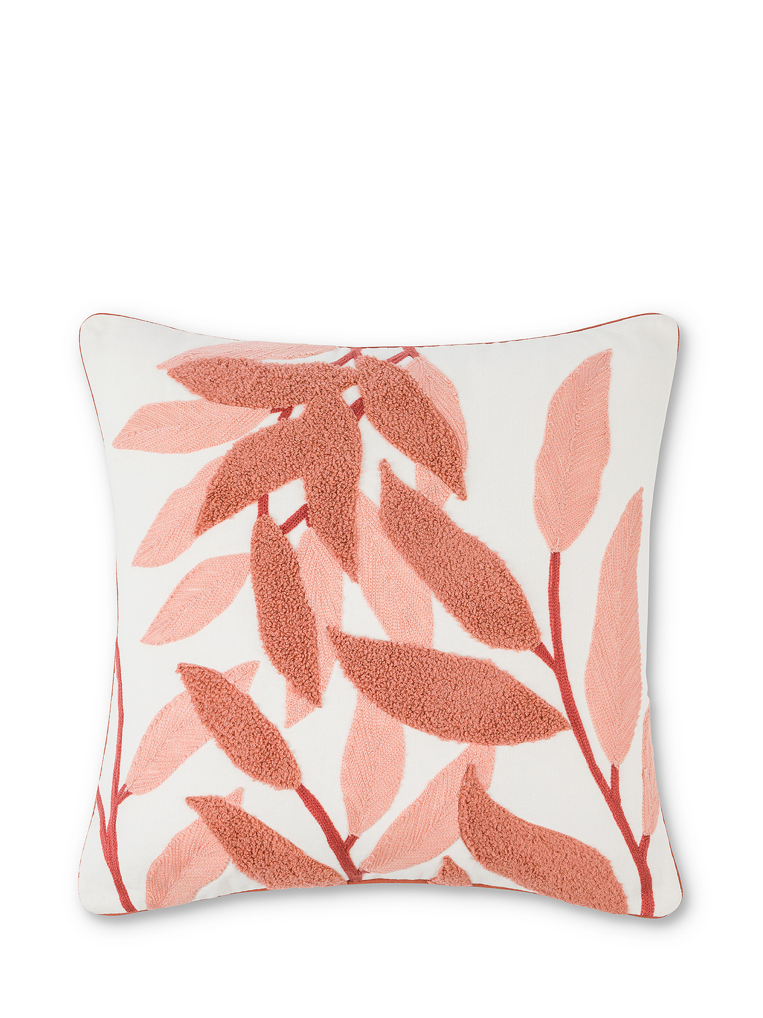 Leaves embroidered cotton cushion 45x45cm, White, large image number 0