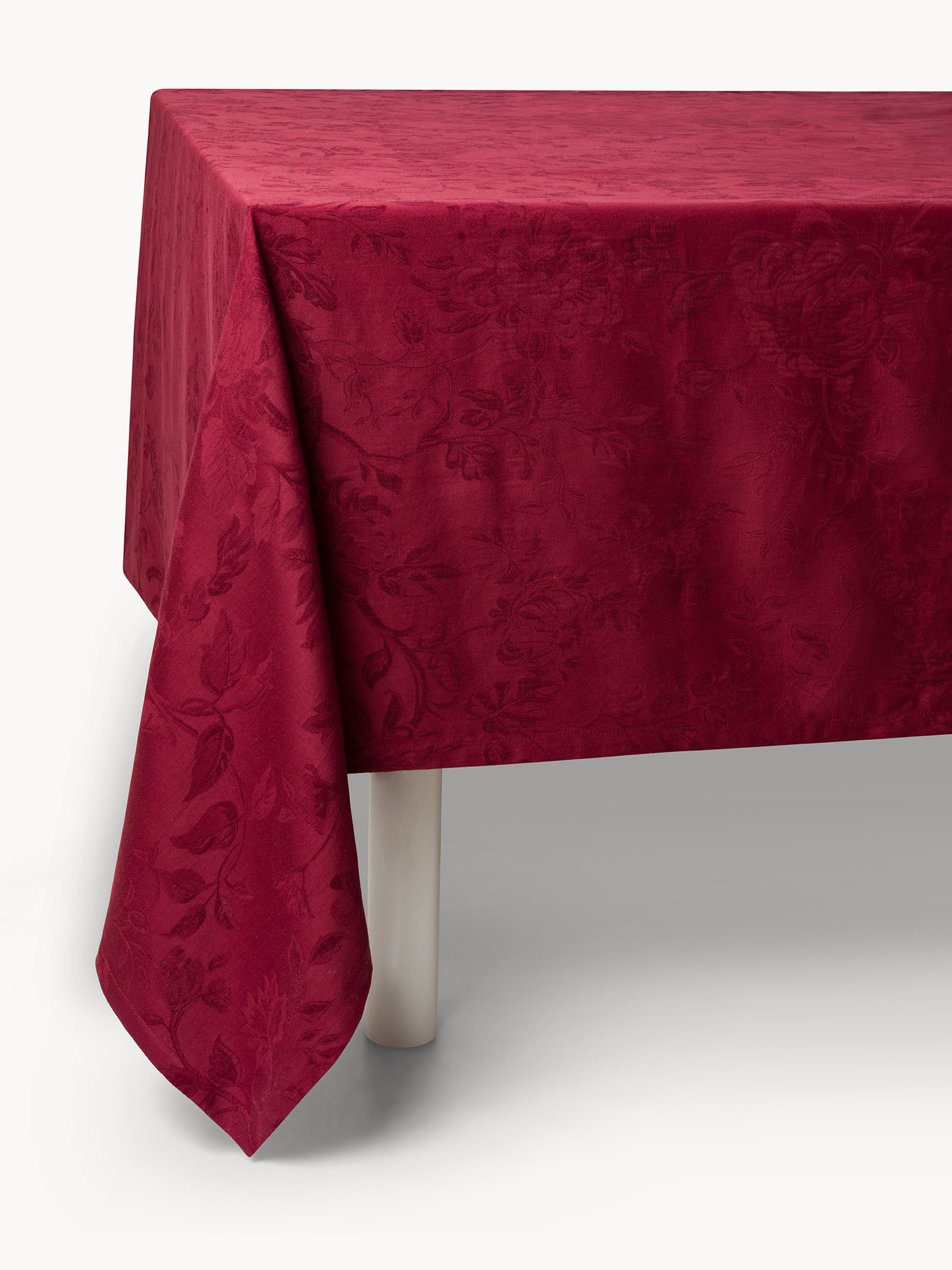 Tovaglia in cotone e lino jacquard motivo floreale, Rosso bordeaux, large image number 0