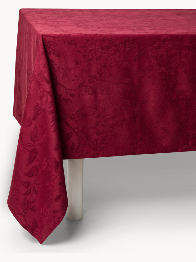 Floral jacquard cotton and linen tablecloth