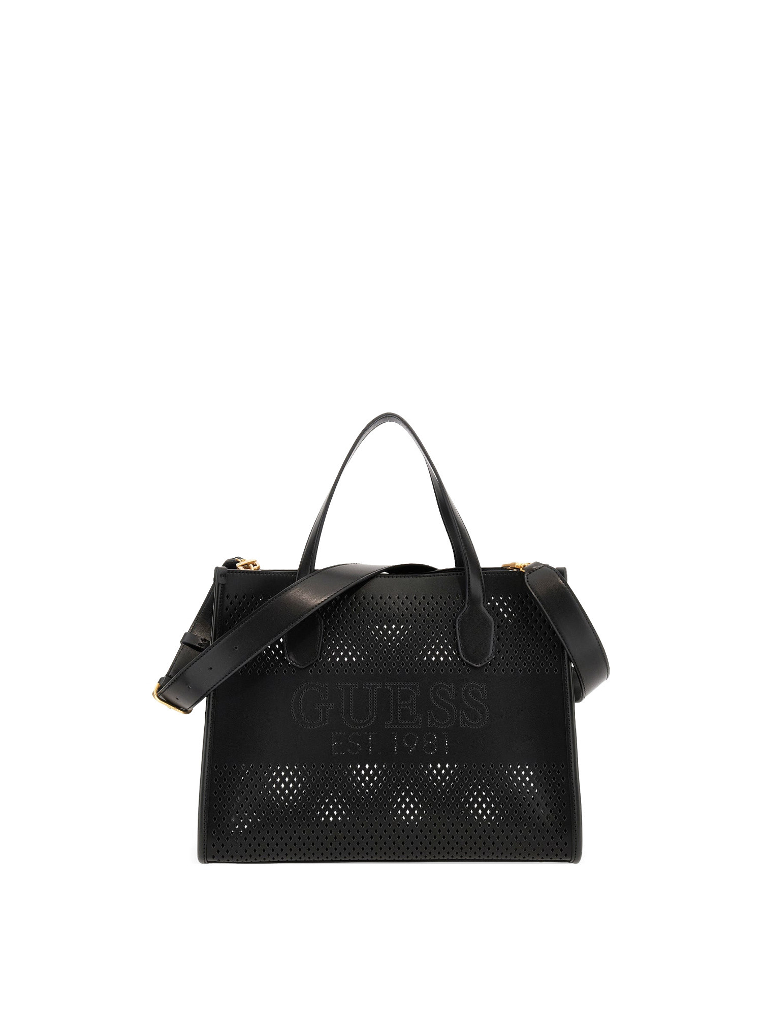 Guess - Katey perforated handbag, Black, large image number 0