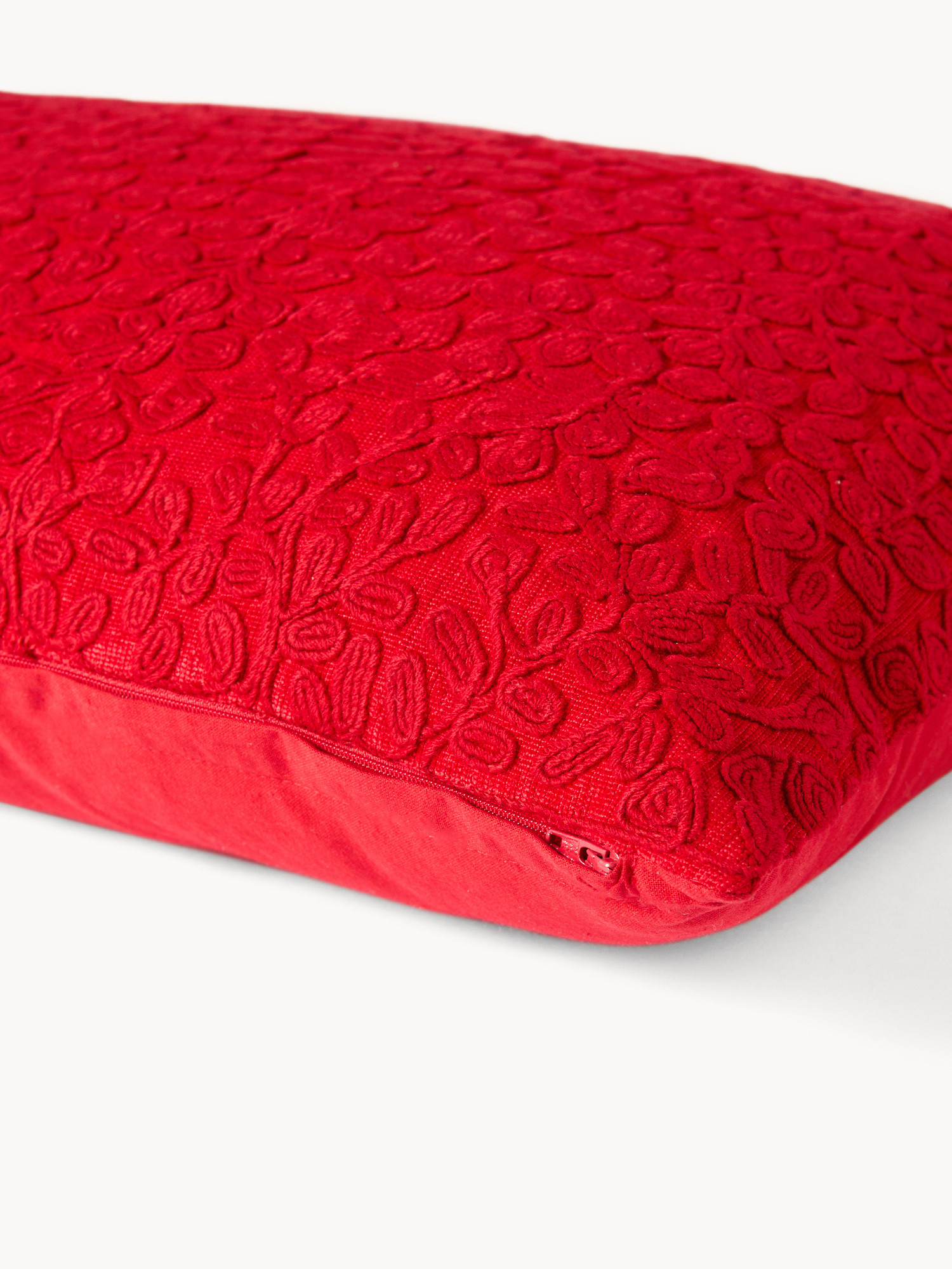 Cuscino 40x65 in ciniglia ricamata, Rosso, large image number 2