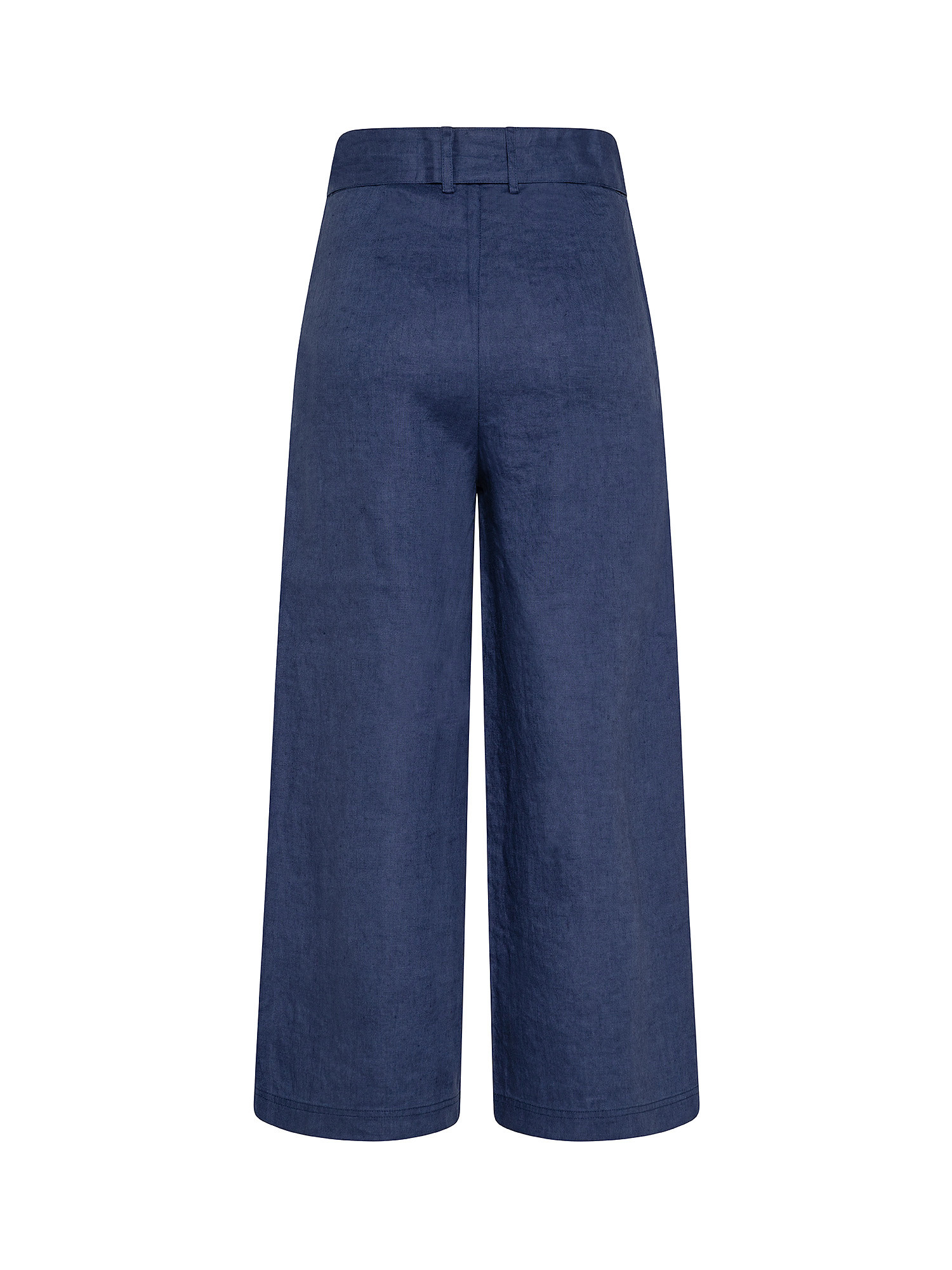 Pantalone 3/4 puro lino con cintura, Blu, large image number 1