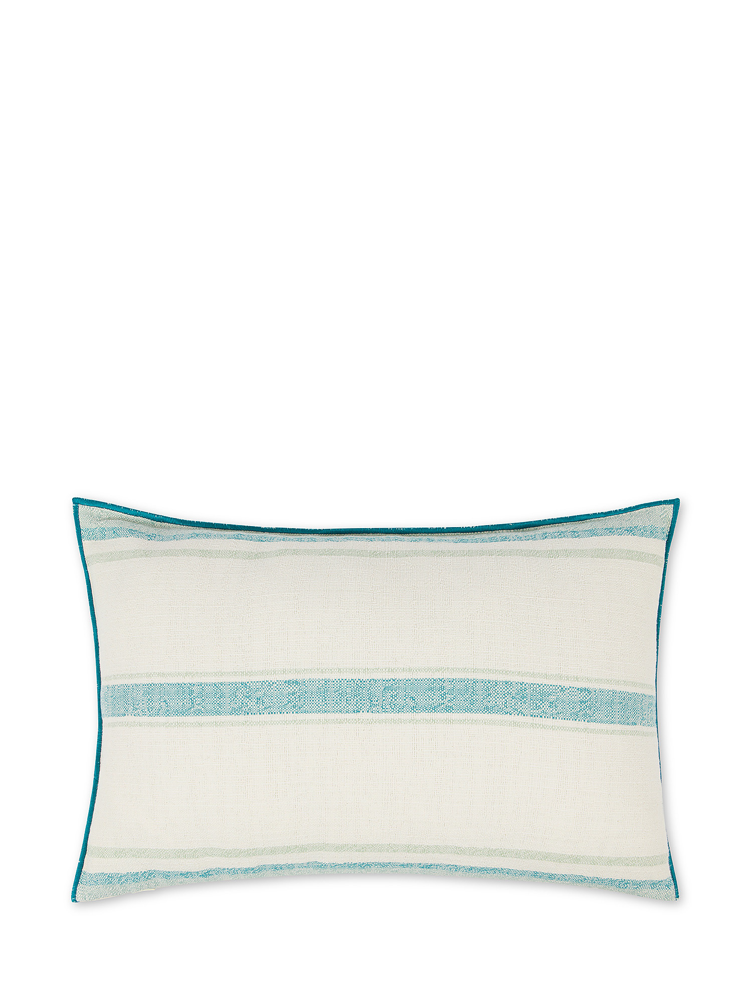 35x55 cm striped patterned cushion in recycled cotton, Teal, large image number 0