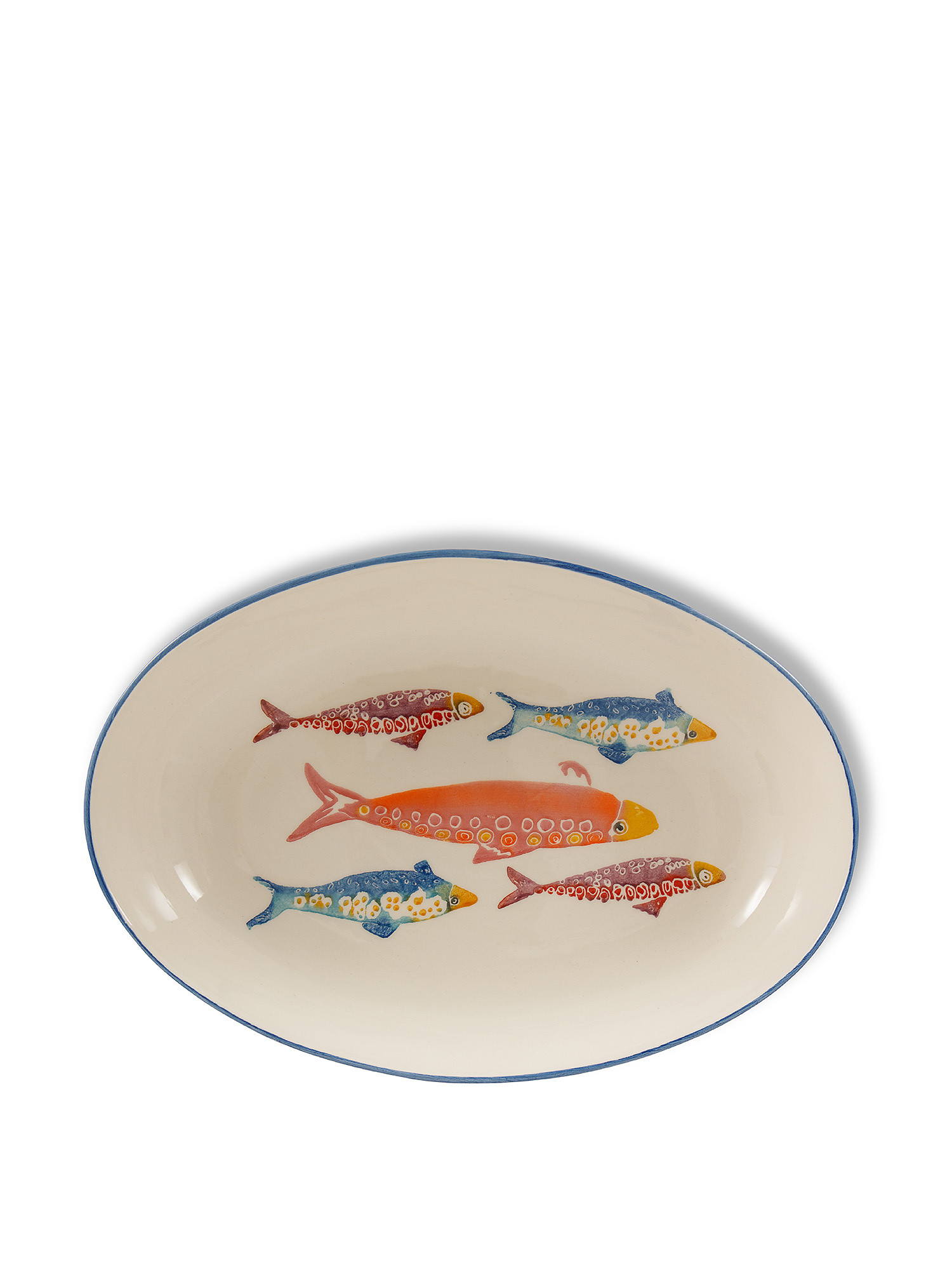 Coppa da portata ceramica decoro pesci, Bianco, large image number 1