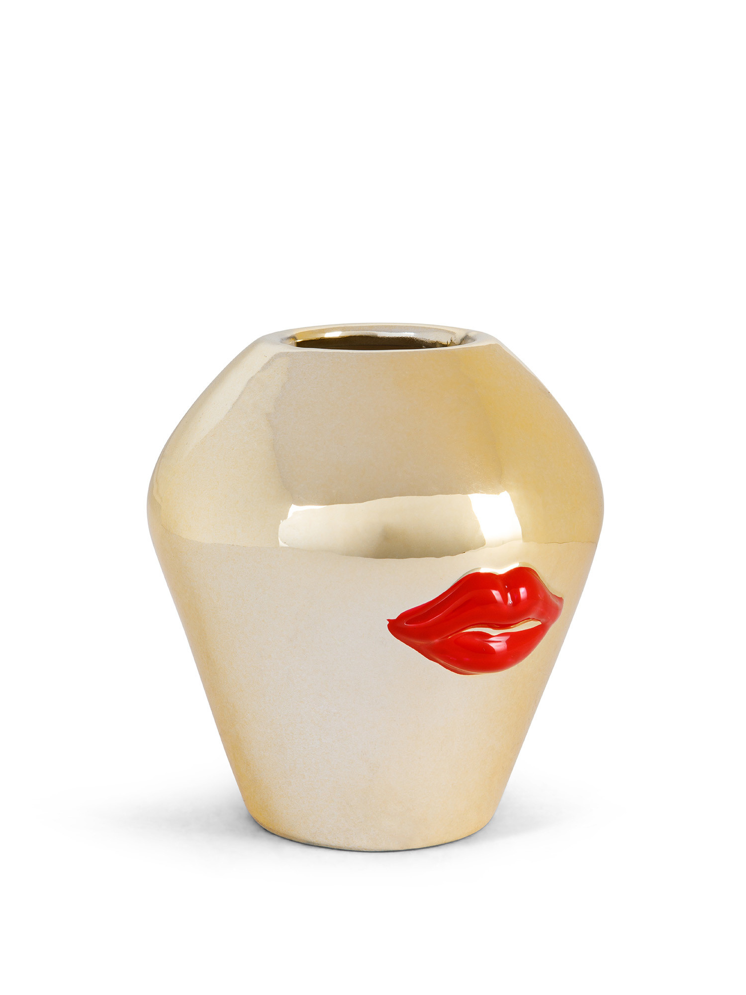 Vaso in ceramica con decoro labbra, Oro, large image number 1