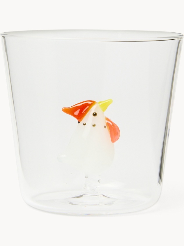 Bicchiere in vetro borosilicato dettaglio gallina