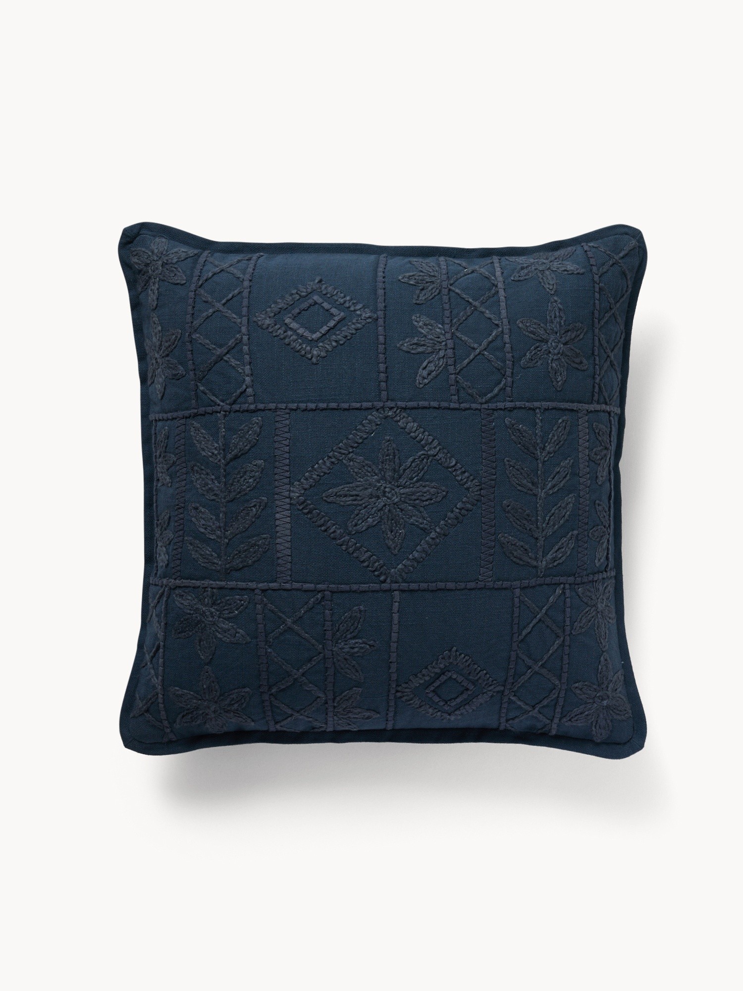 Embossed floral embroidery cushion,45x45cm, Blue, large image number 1