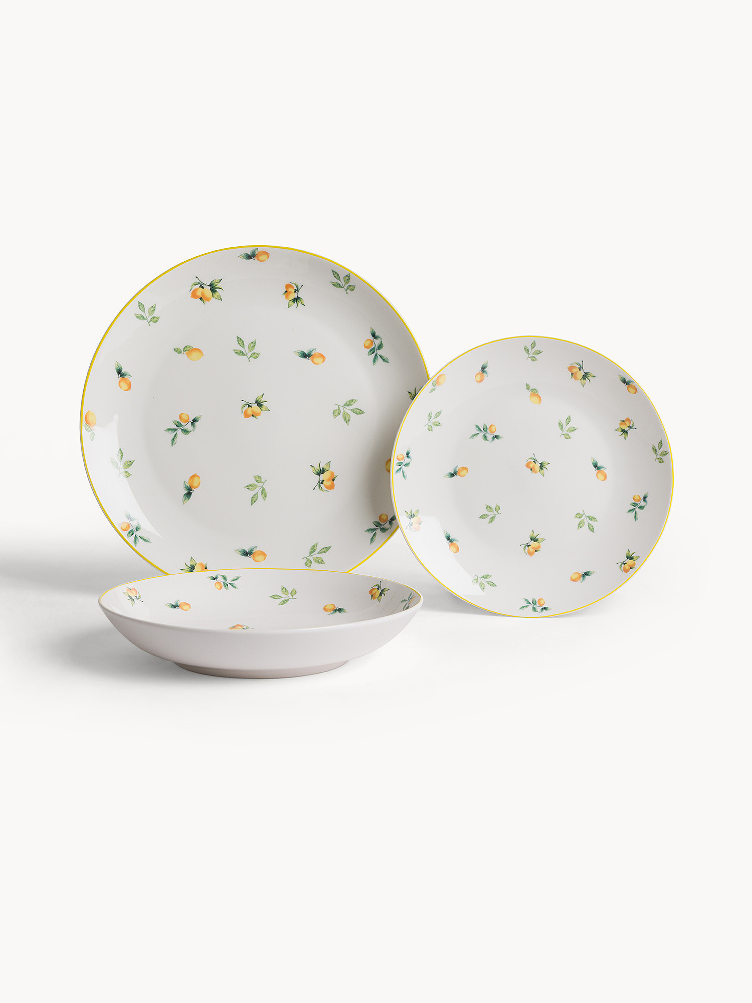 Set of 18 porcelain plates with lemon motif, White, large image number 0