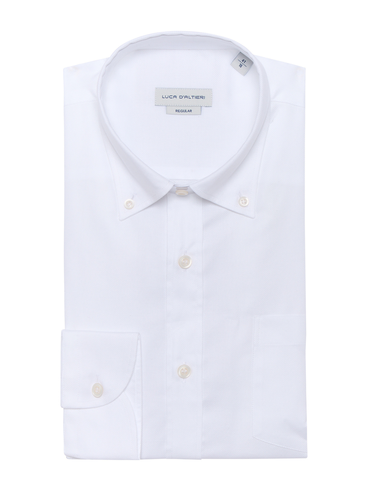 Luca D'Altieri - Regular fit chasuble shirt in pure textured cotton, White, large image number 0