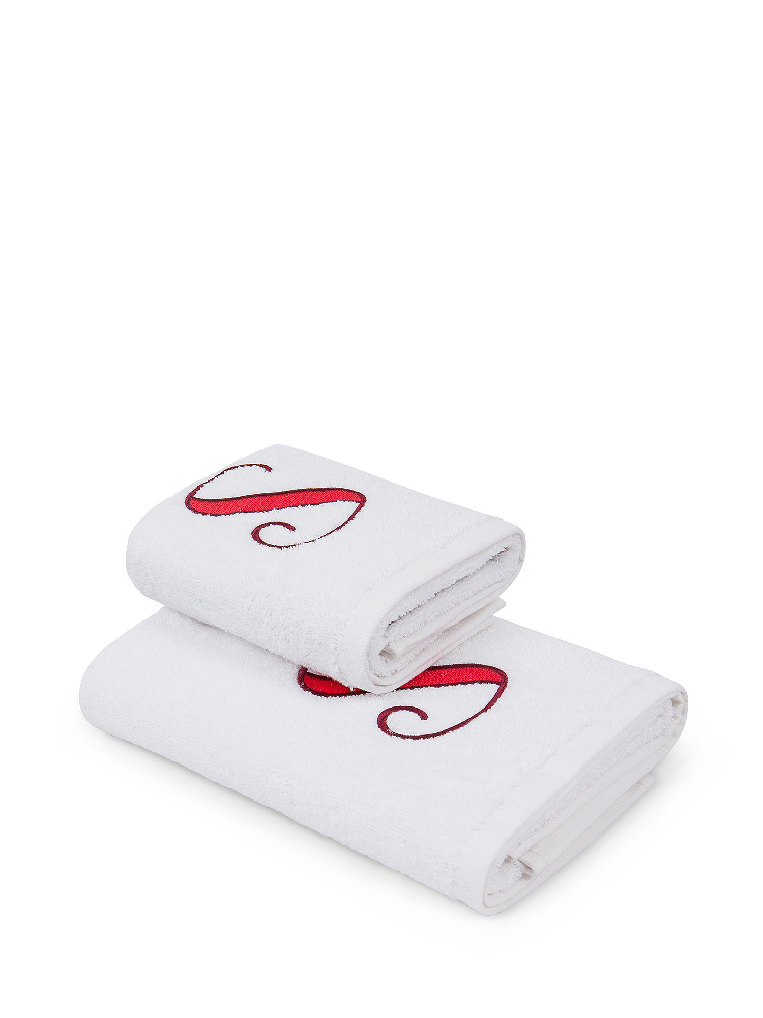 Set asciugamano in spugna ospite e viso con monogramma lettera, Rosso, large image number 0