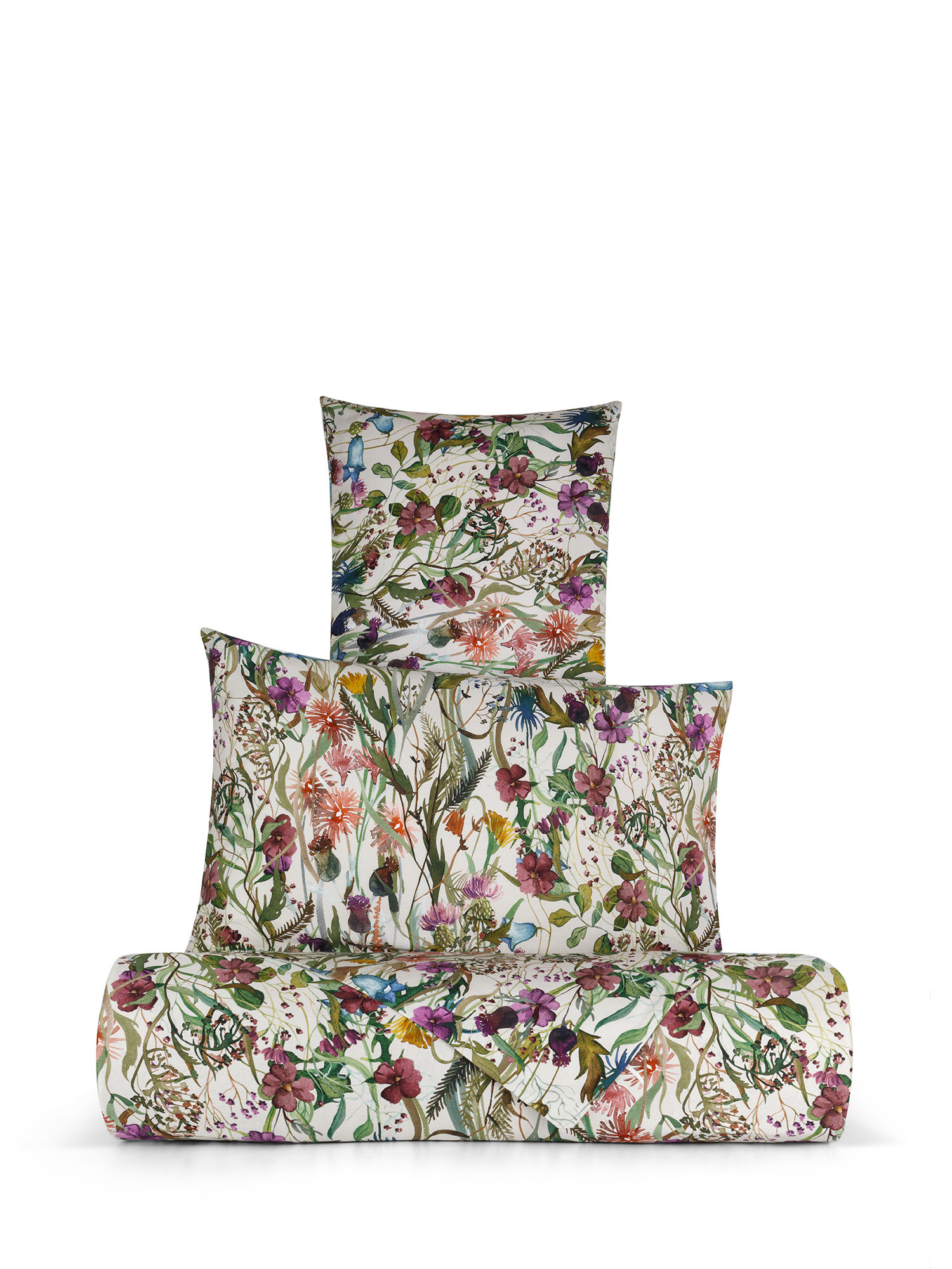 Parure lenzuolo raso di cotone fantasia floreale, Multicolor, large image number 0