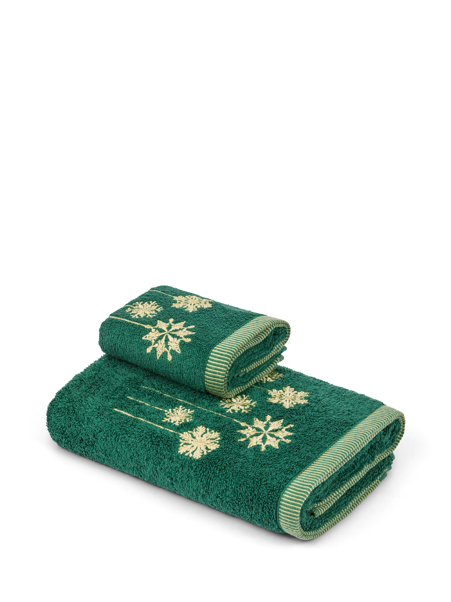 Set of 2 cotton towels with snowflake embroidery, Green, large image number 0