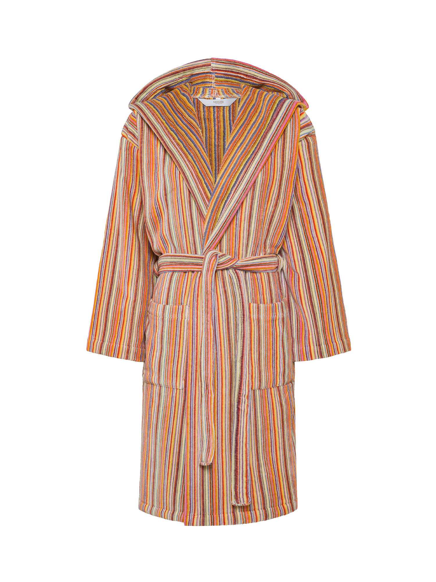 Velor cotton bathrobe with striped pattern, Multicolor, large image number 0