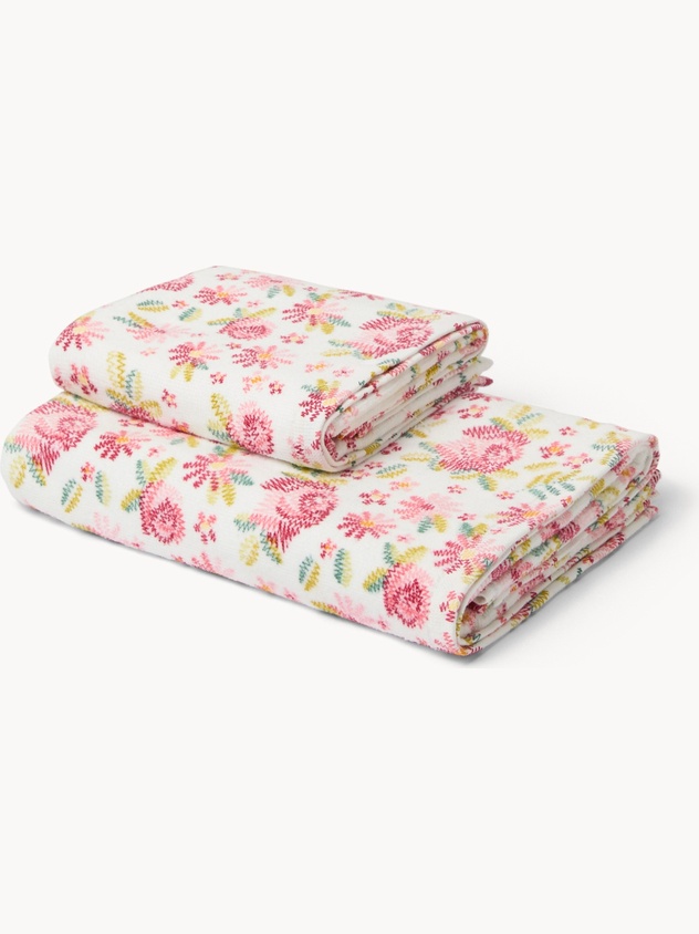 Asciugamano in velour di cotone con stampa roselline - Prezzo di lancio