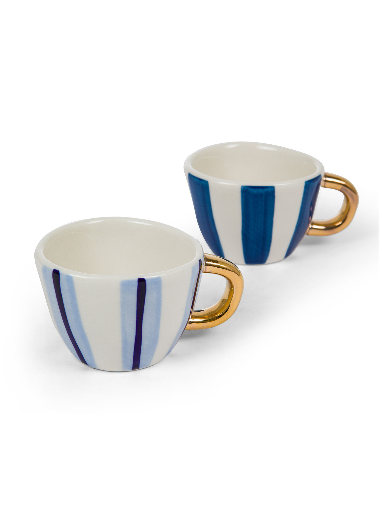 Striped stoneware coffee mug, White / Blue, large image number 1