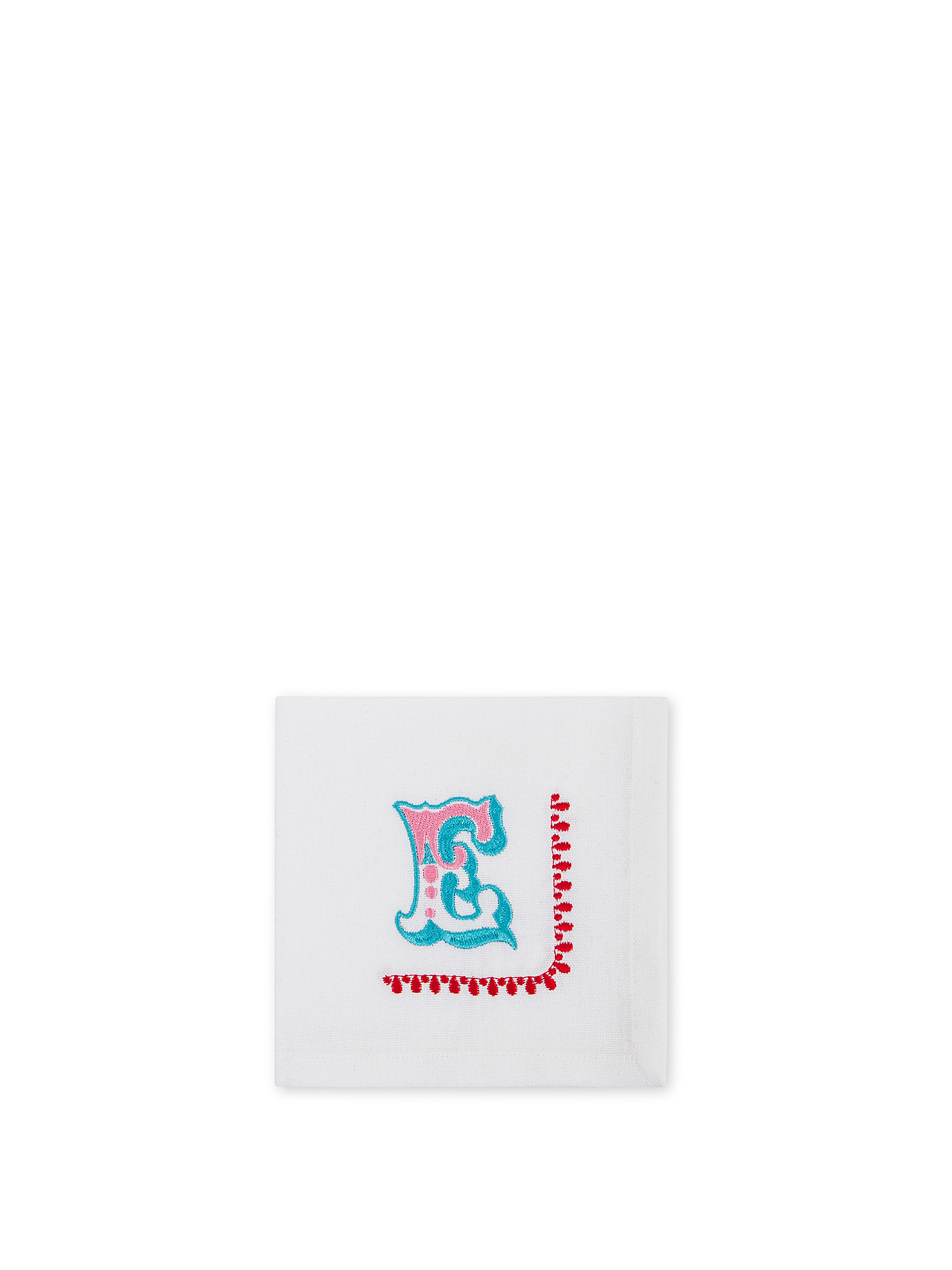 Pure cotton napkin with letter E embroidery, White, large image number 0