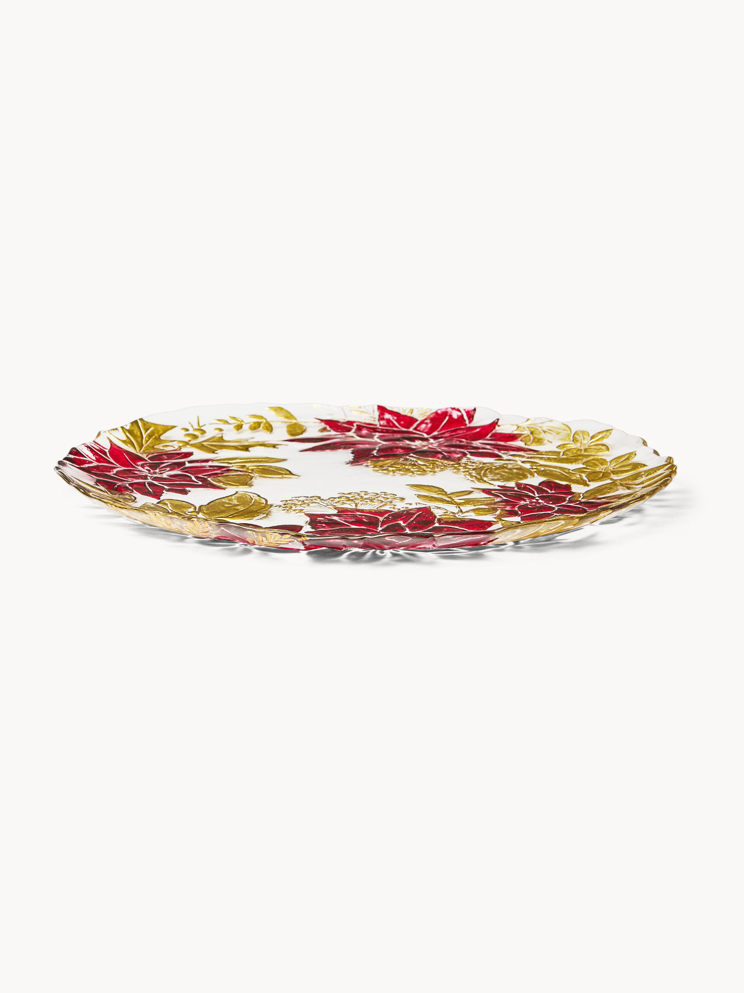 Glass serving plate with a flower design, Red, large image number 0