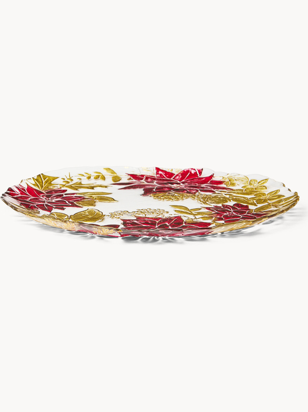 Glass serving plate with a flower design