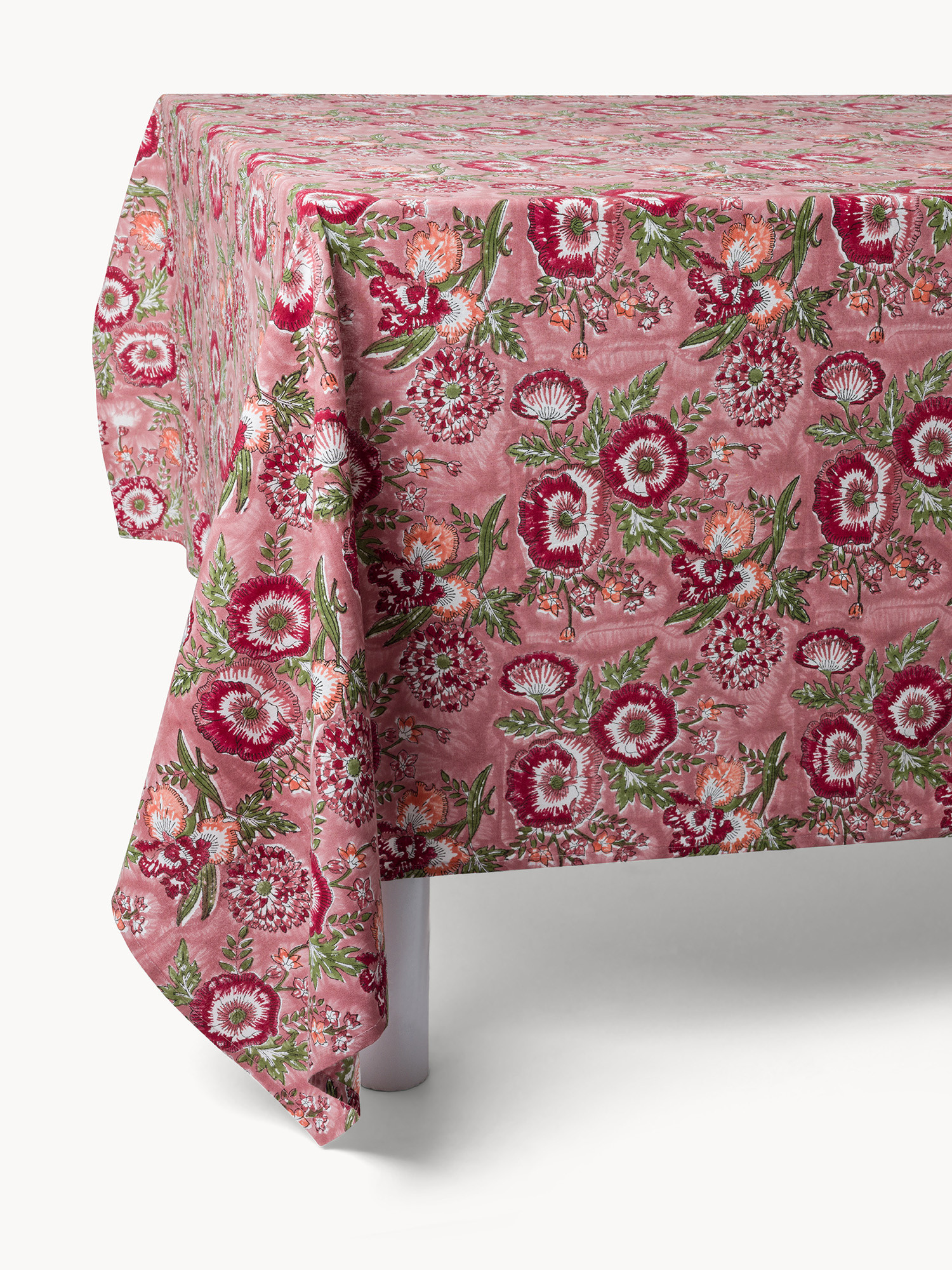 Tovaglia in puro cotone stampa block print floreale, Multicolor, large image number 0