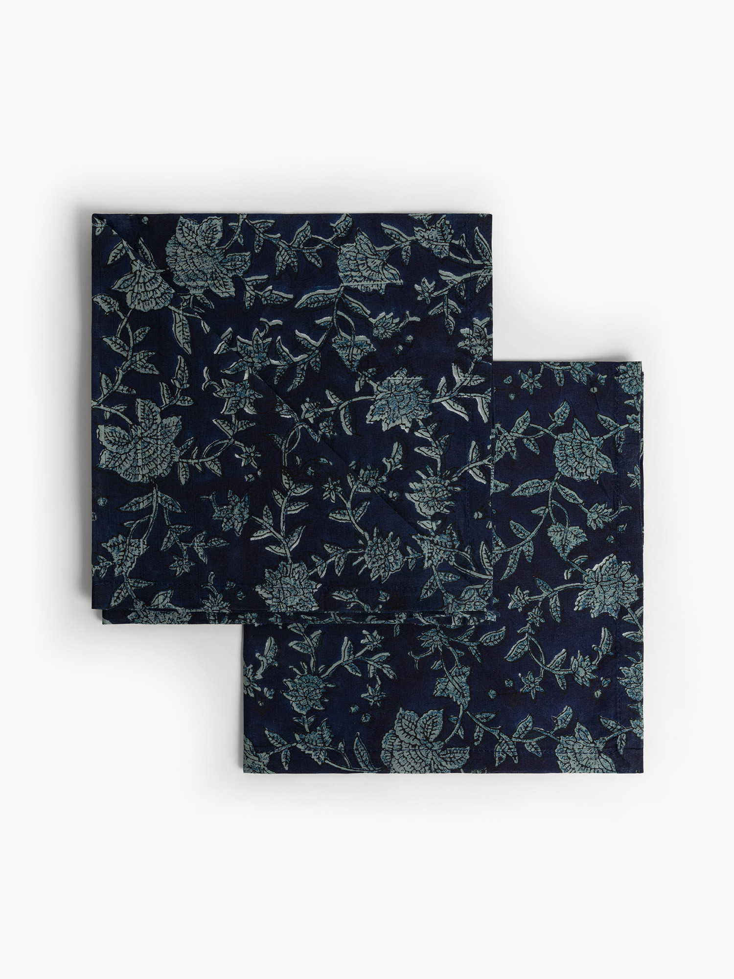 Set of 2 pure cotton block print napkins, Blue, large image number 0