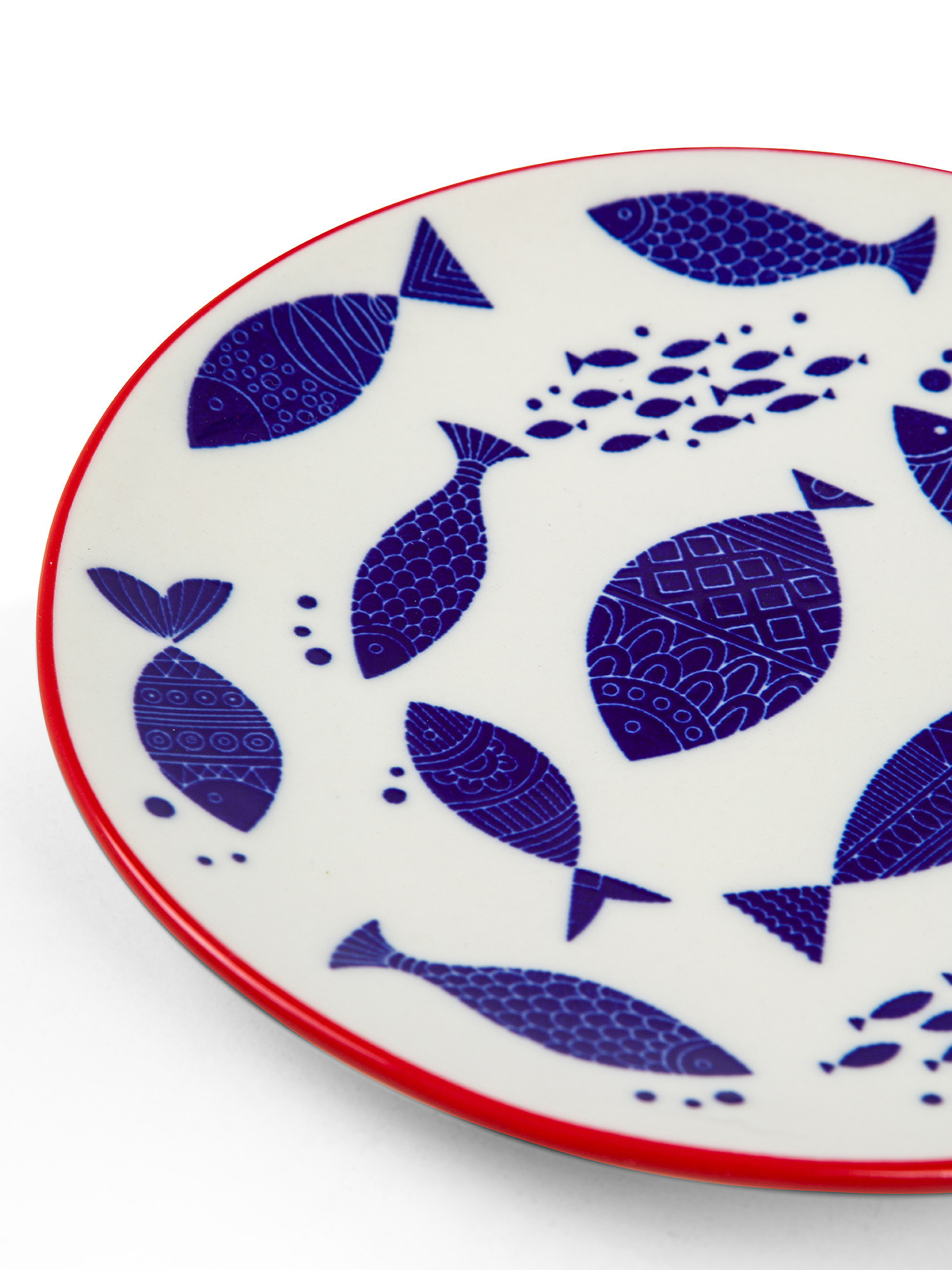 Stoneware bread plate with fish decoration, Blue/Red, large image number 1
