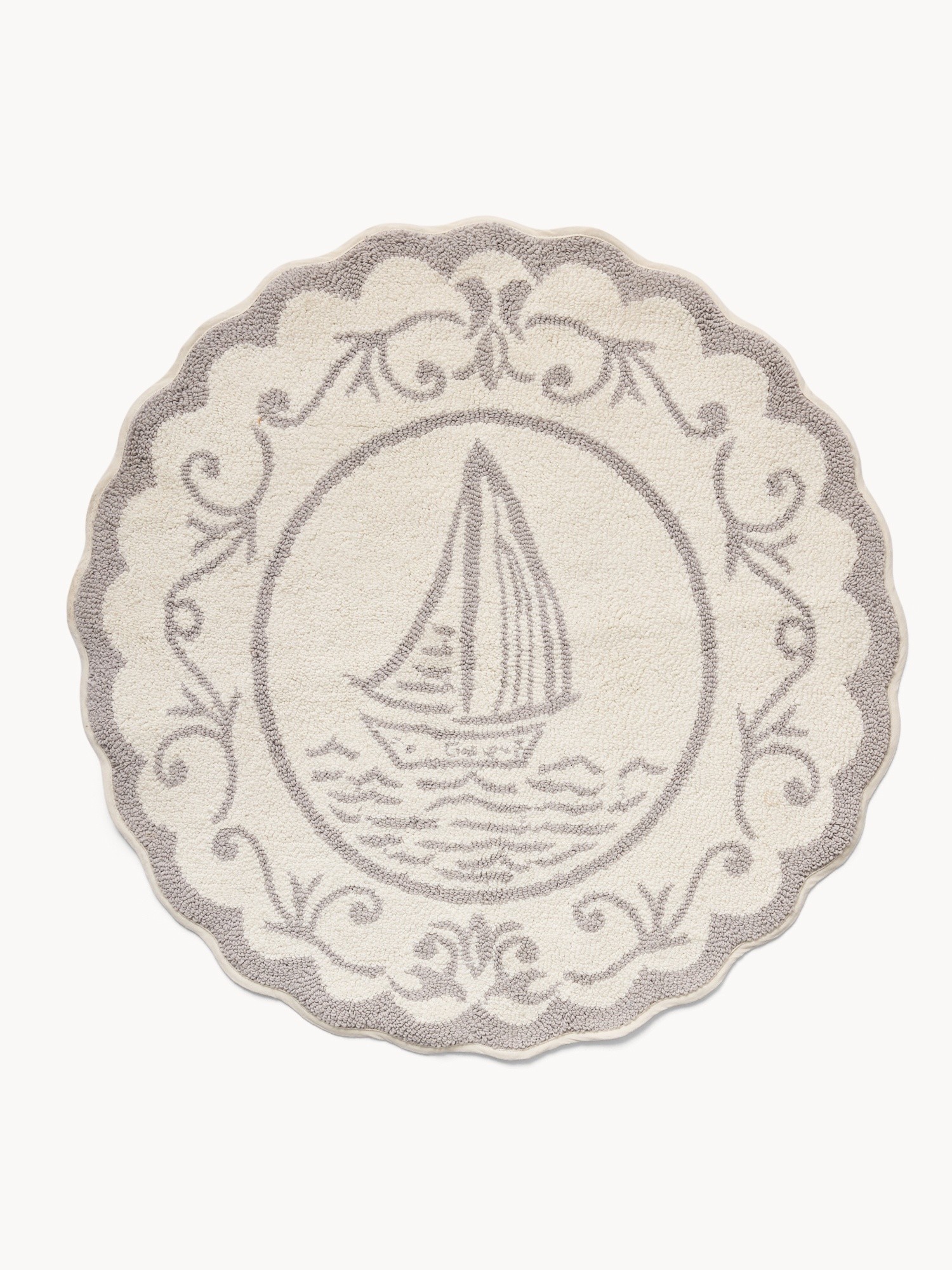 Round tufted cotton bath mat, White / Grey, large image number 0