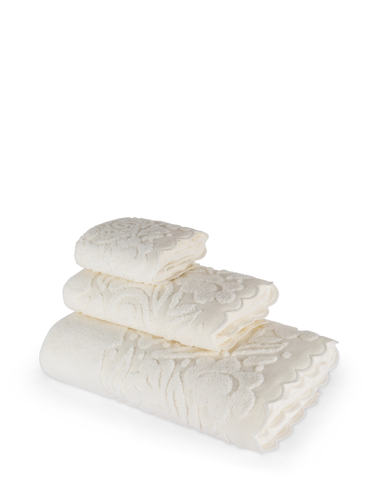 Asciugamano puro cotone bordo jacquard, Bianco, large image number 0