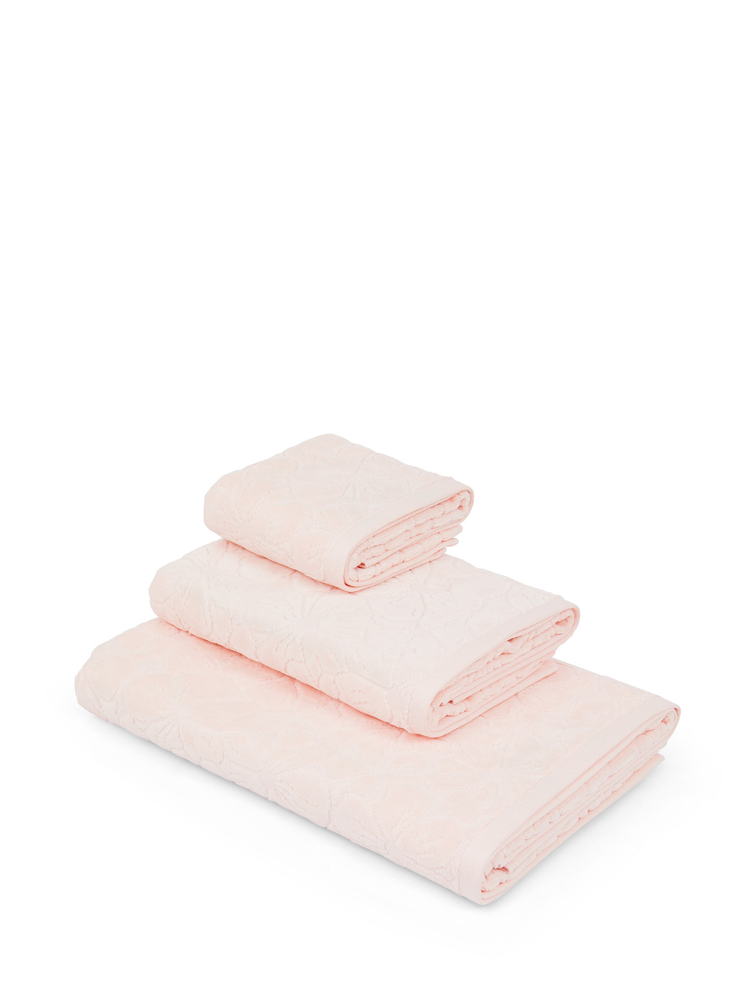 Cotton velour towel with embossed flower work, Pink, large image number 0
