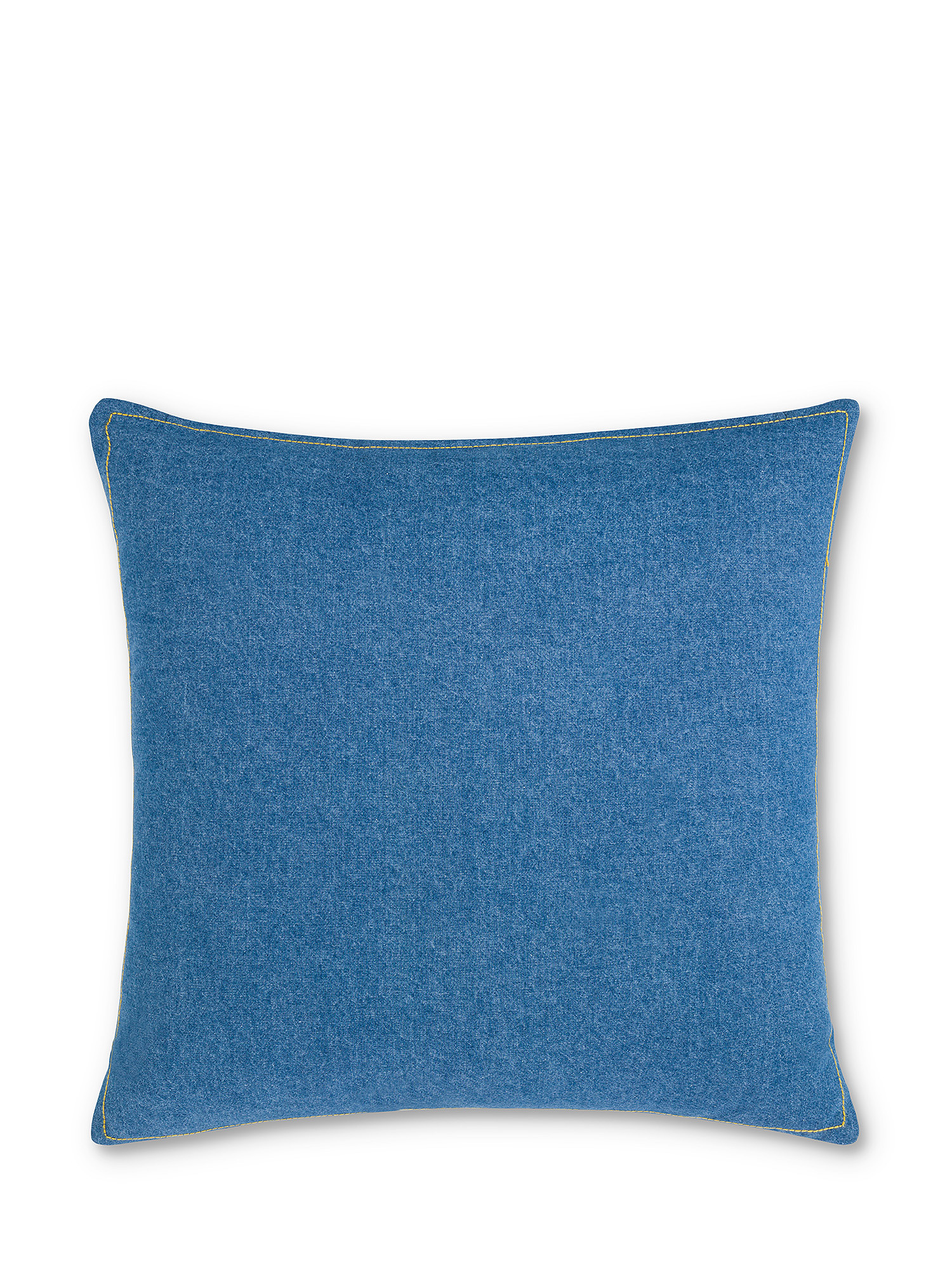 Cuscino cotone denim ricamo tasca 45x45cm, Azzurro, large image number 1