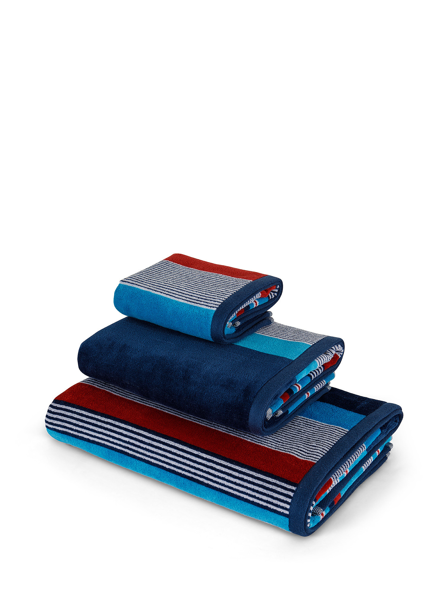 Asciugamano cotone velour motivo a righe, Blu, large image number 0