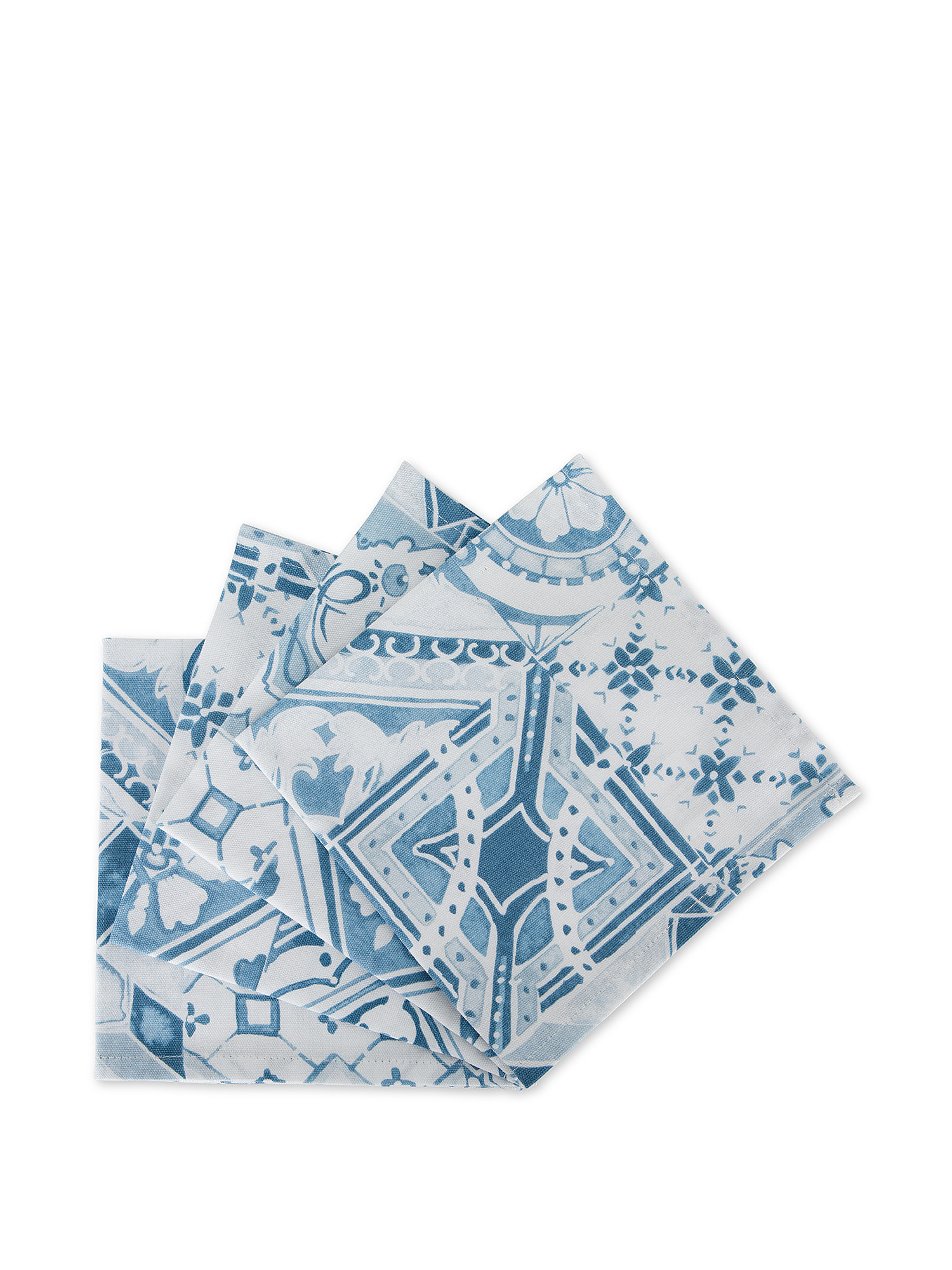 Set of 4 panama napkins in coastal print cotton, Light Blue, large image number 0