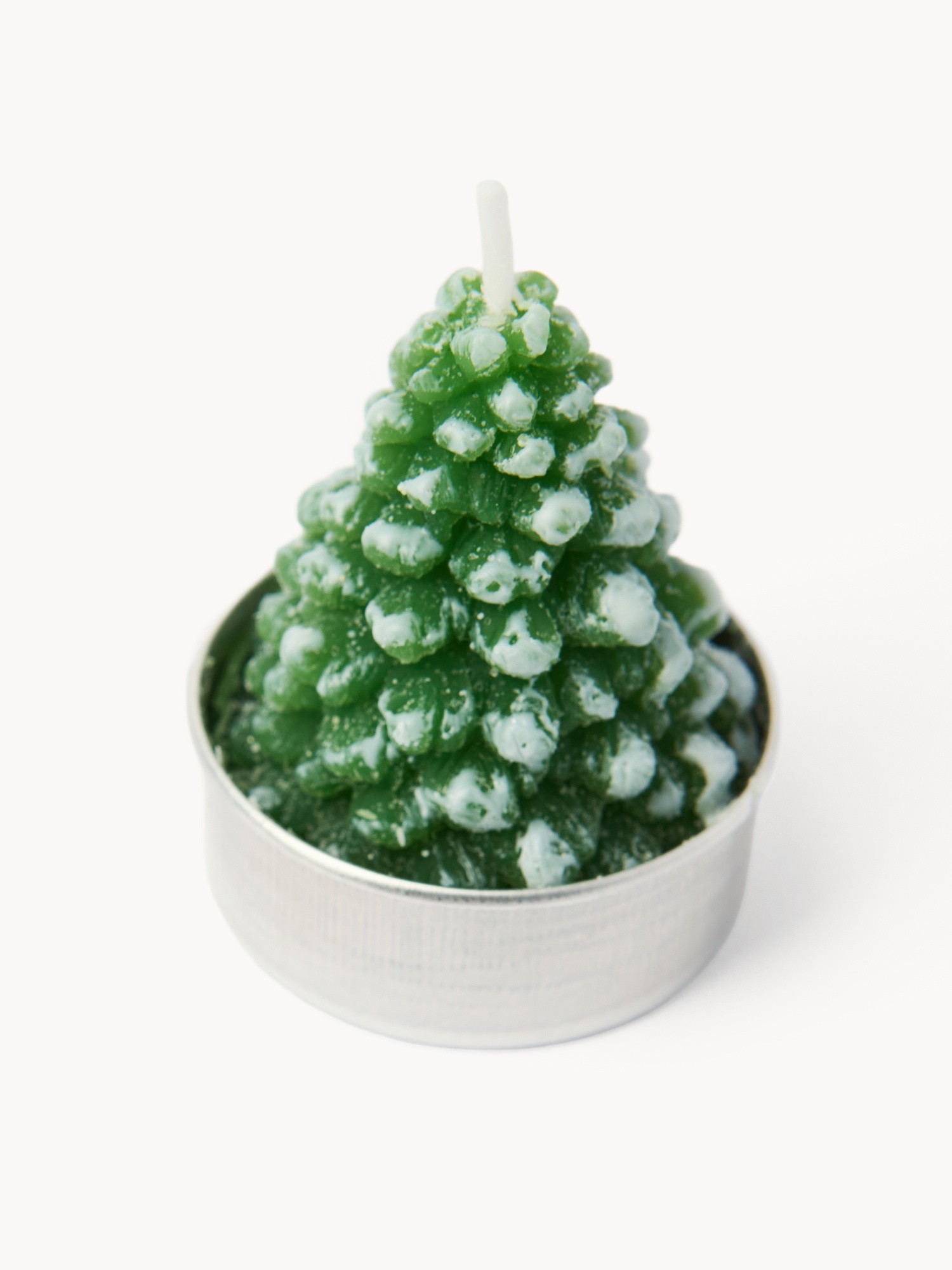 Set of 6 snow-covered Christmas tree-shaped candles, Green, large image number 1