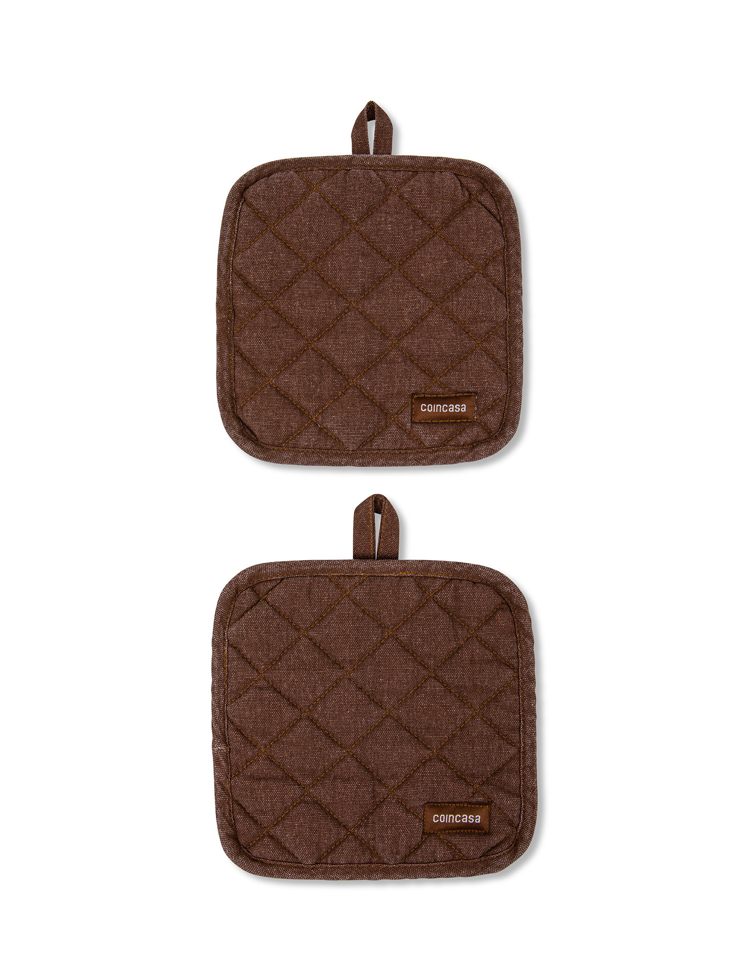 Set of 2 solid color cotton denim potholders, Brown, large image number 0