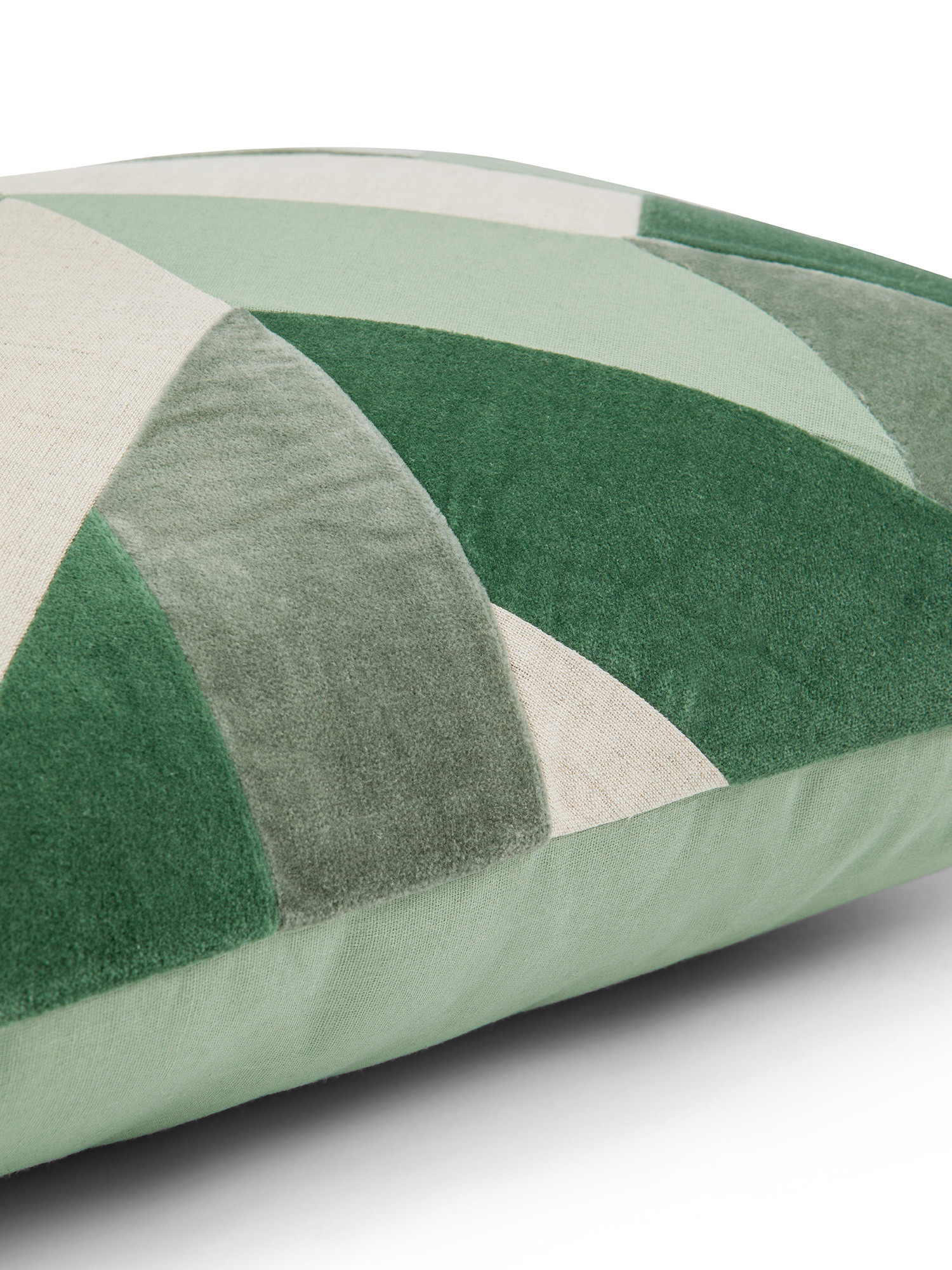 Cuscino Patchwork mix tela e velluto motivi geometrici 35X50cm, Verde, large image number 2