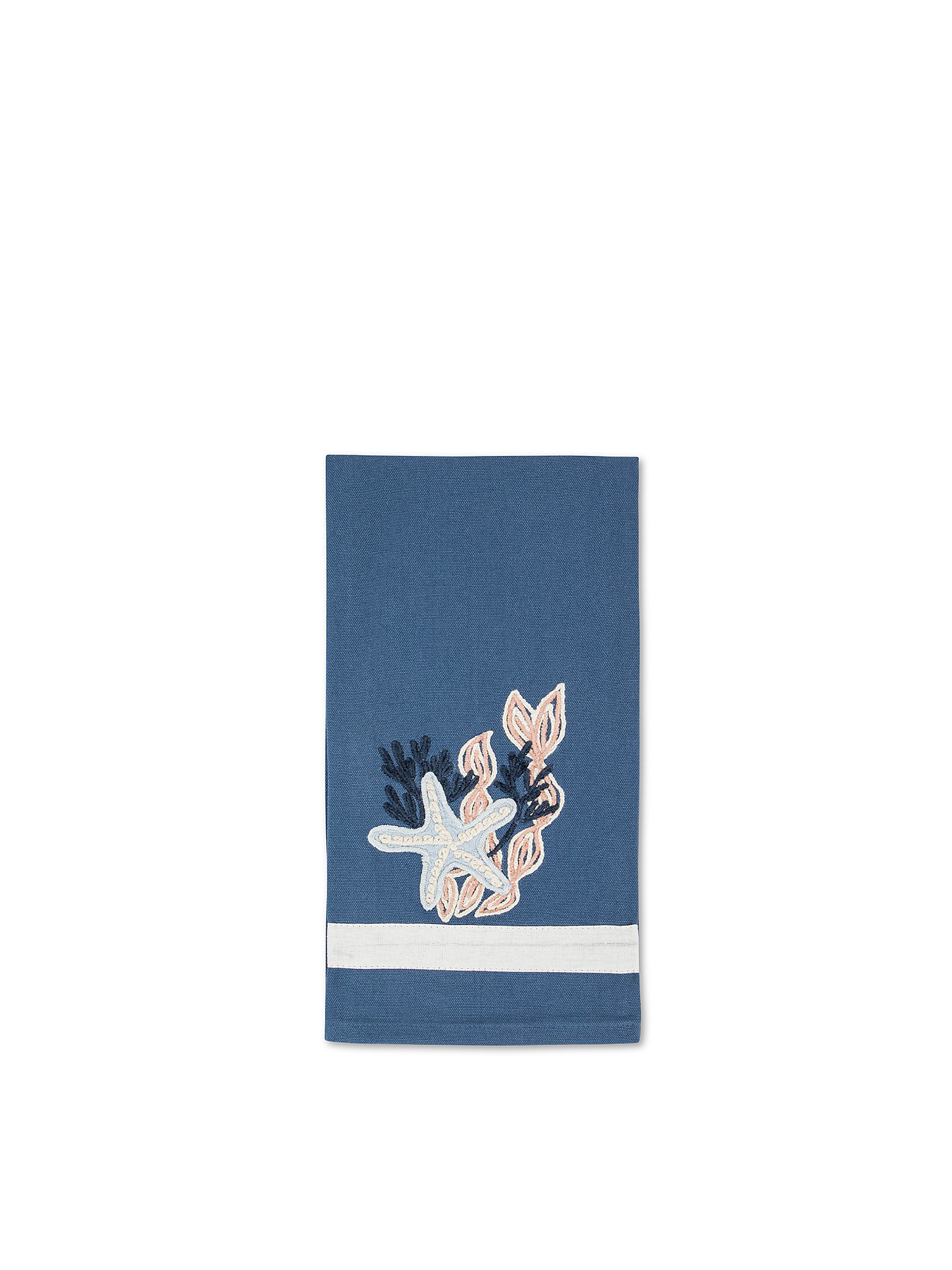Pure cotton tea towel with embroidery., Blue, large image number 0