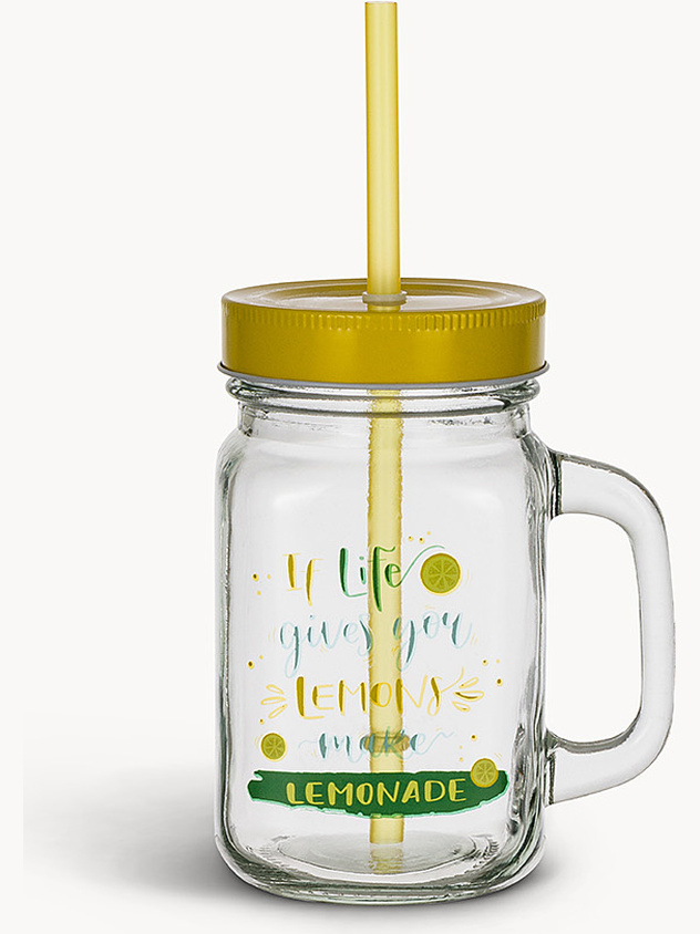 Mug in vetro con tappo e cannuccia