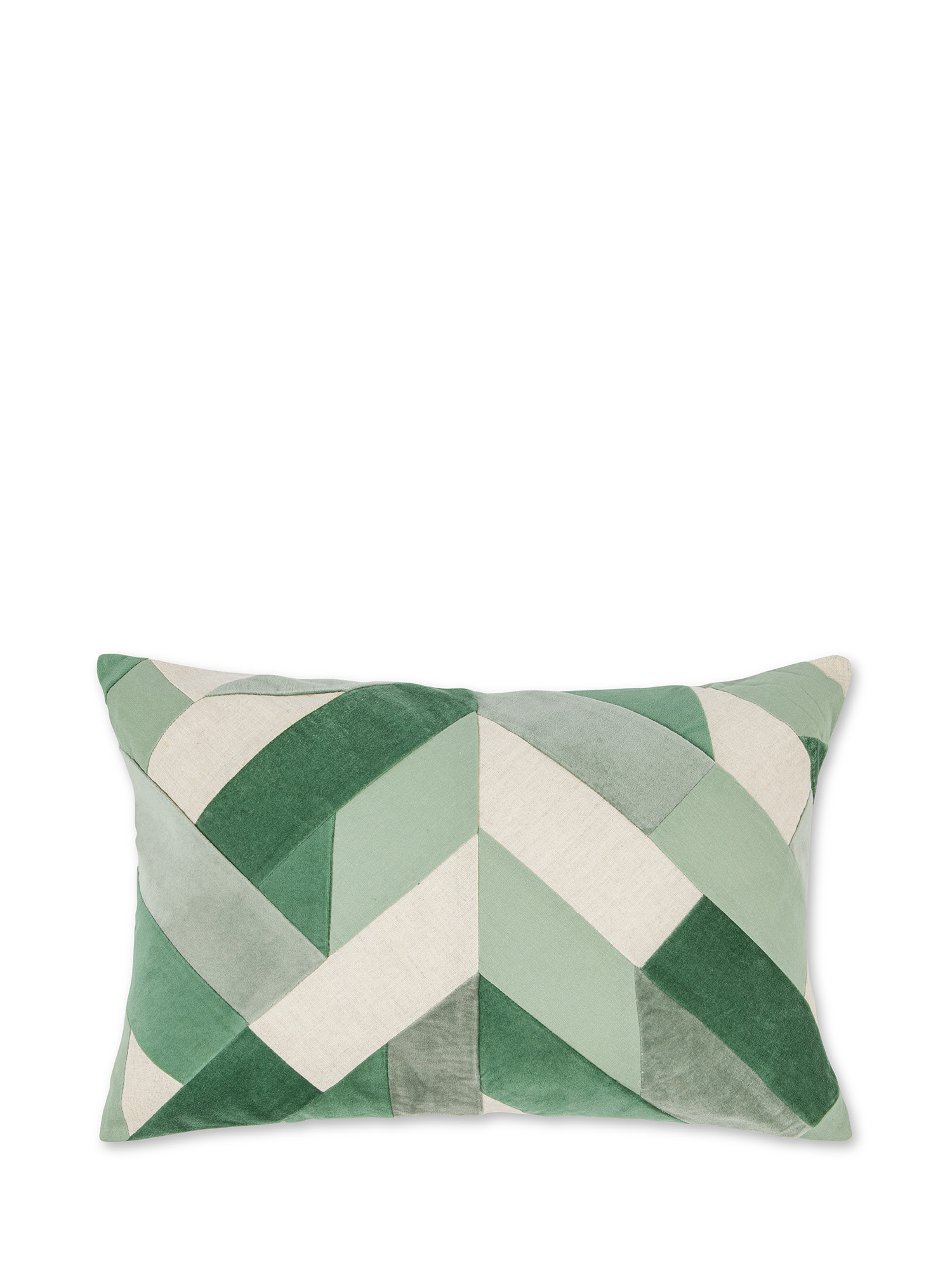 Patchwork cushion mix canvas and velvet geometric patterns 35X50cm, Green, large image number 0