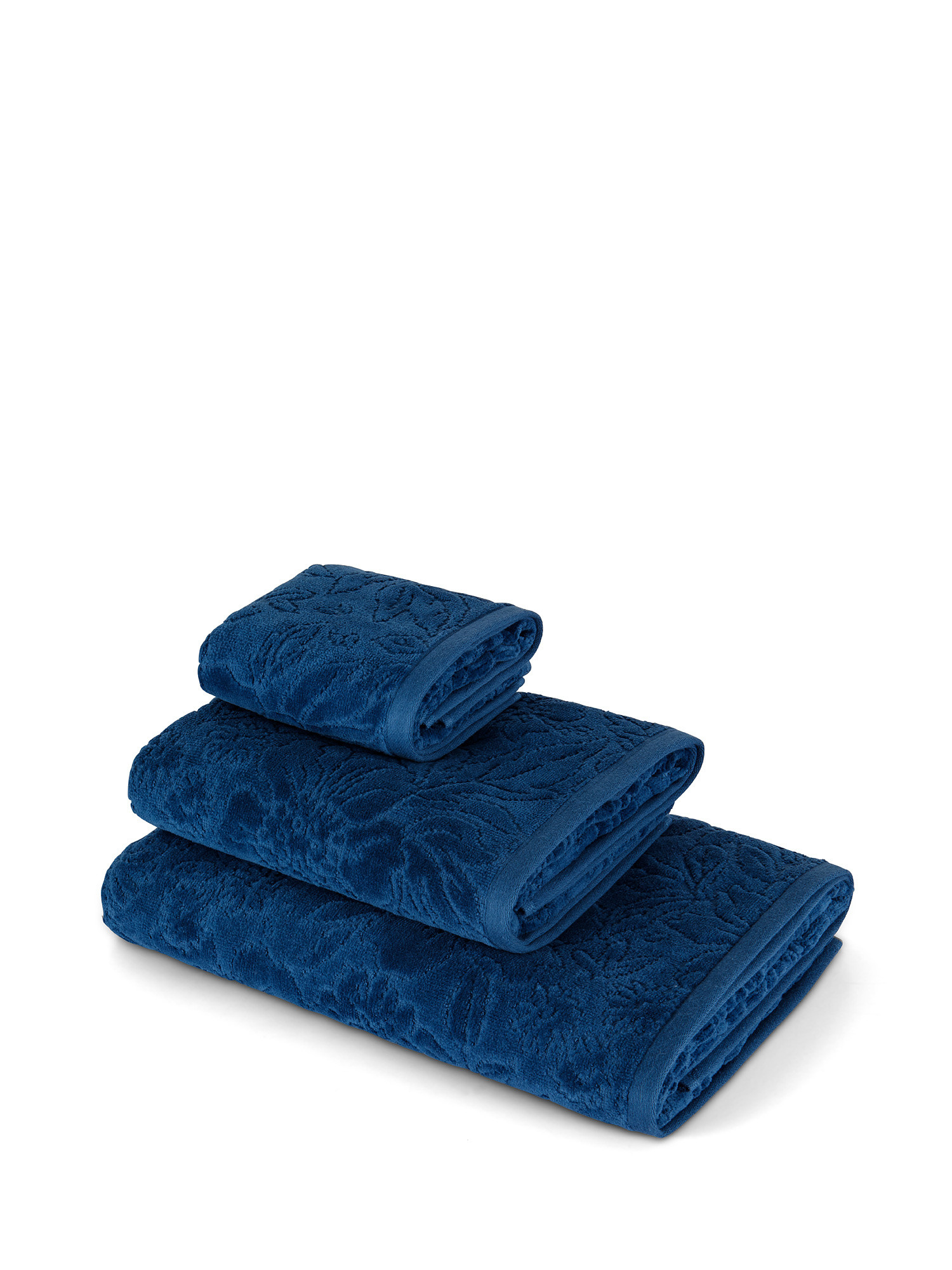 Asciugamano puro cotone lavorazione a fiori, Blu, large image number 0