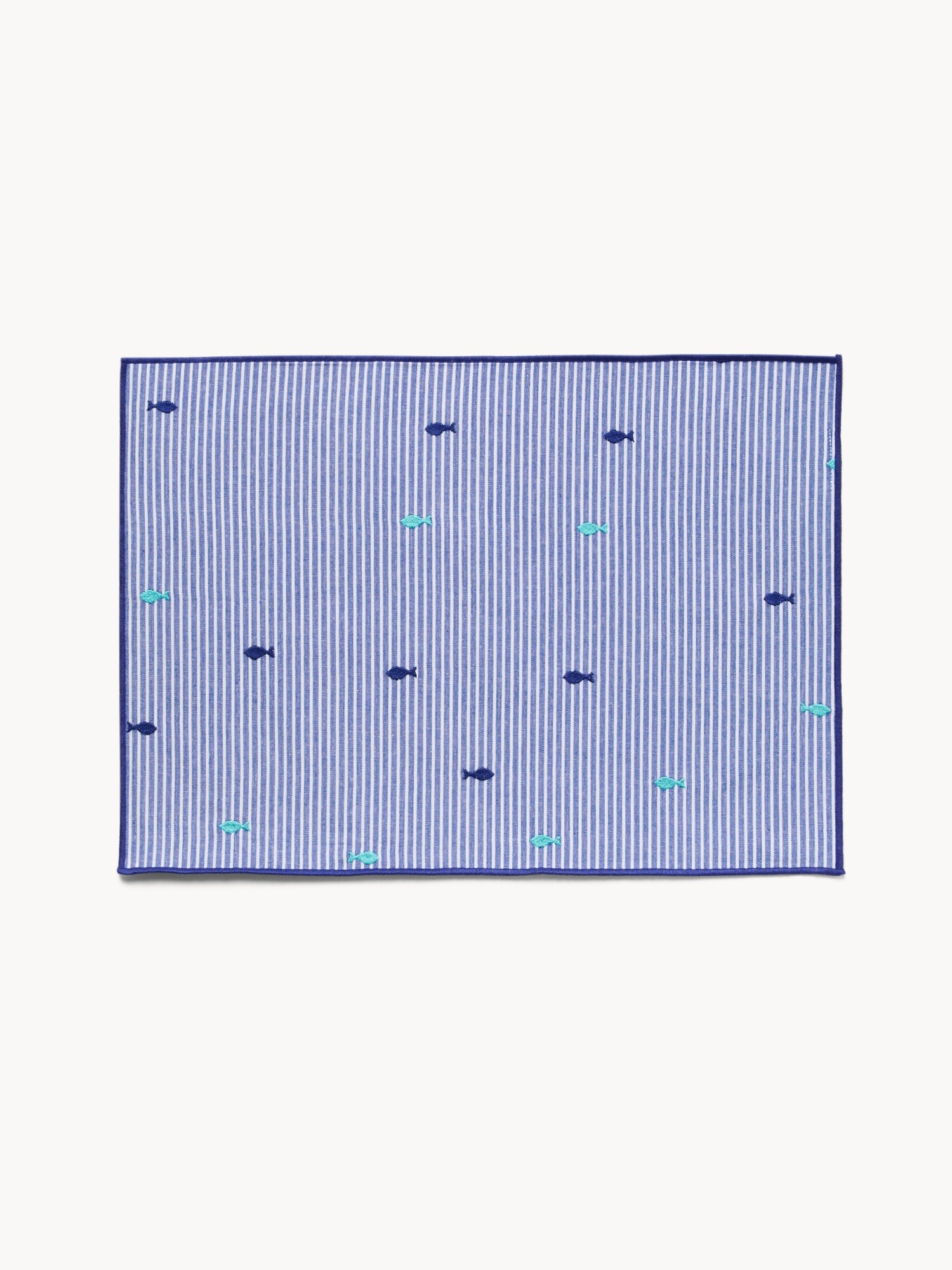 Striped cotton placemat with fish embroidery, White / Blue, large image number 0
