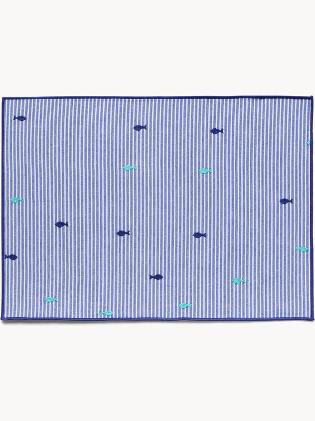 Striped cotton placemat with fish embroidery