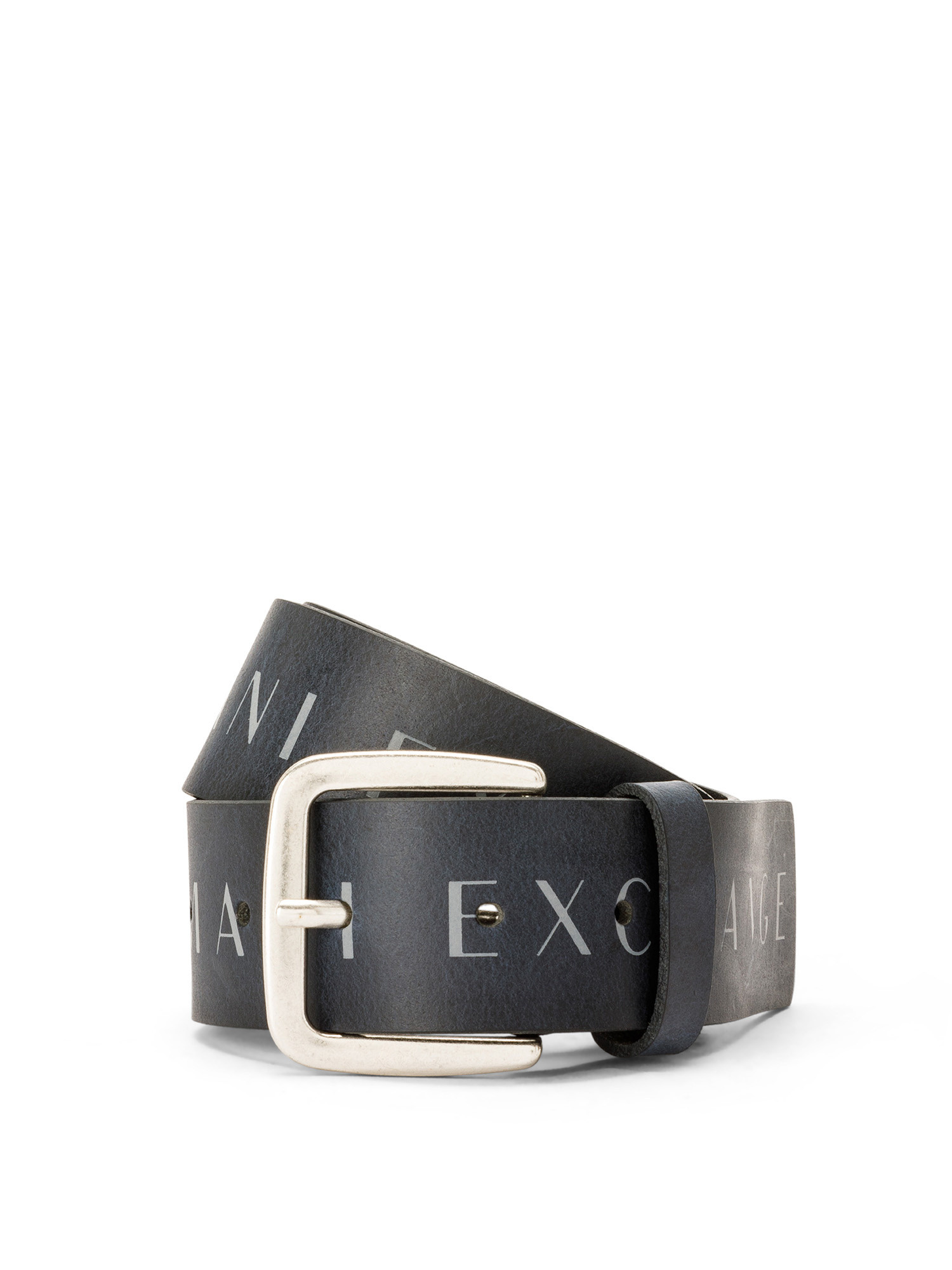 Armani Exchange - Cintura in pelle con logo stampato, Blu scuro, large image number 0