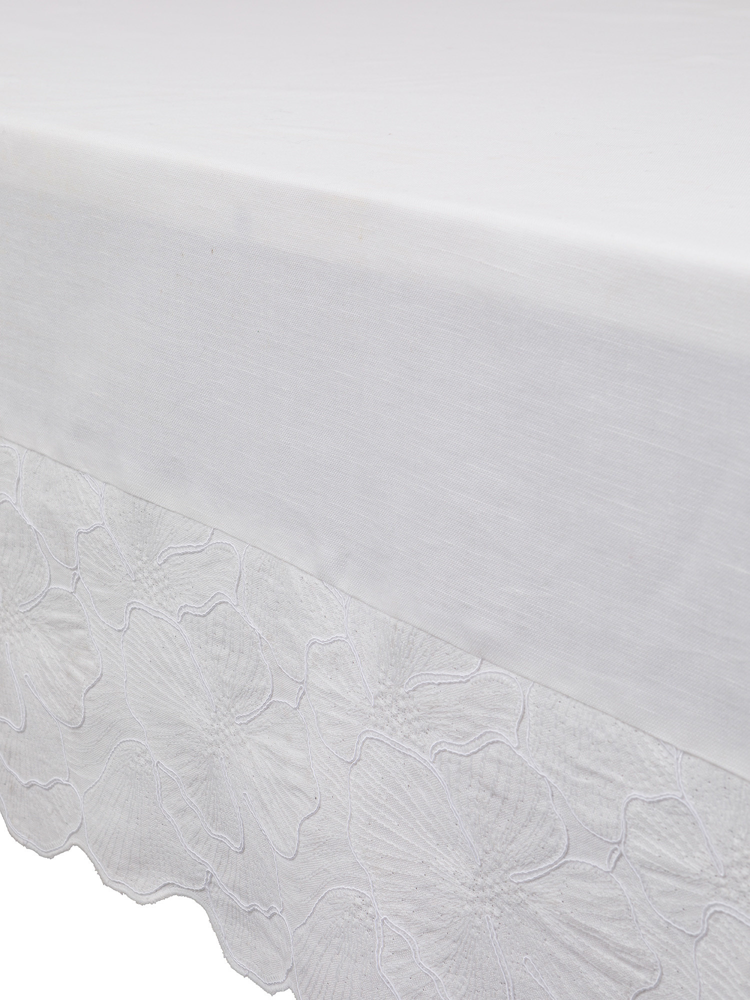 Linen and cotton tablecloth with applied edge, White, large image number 1