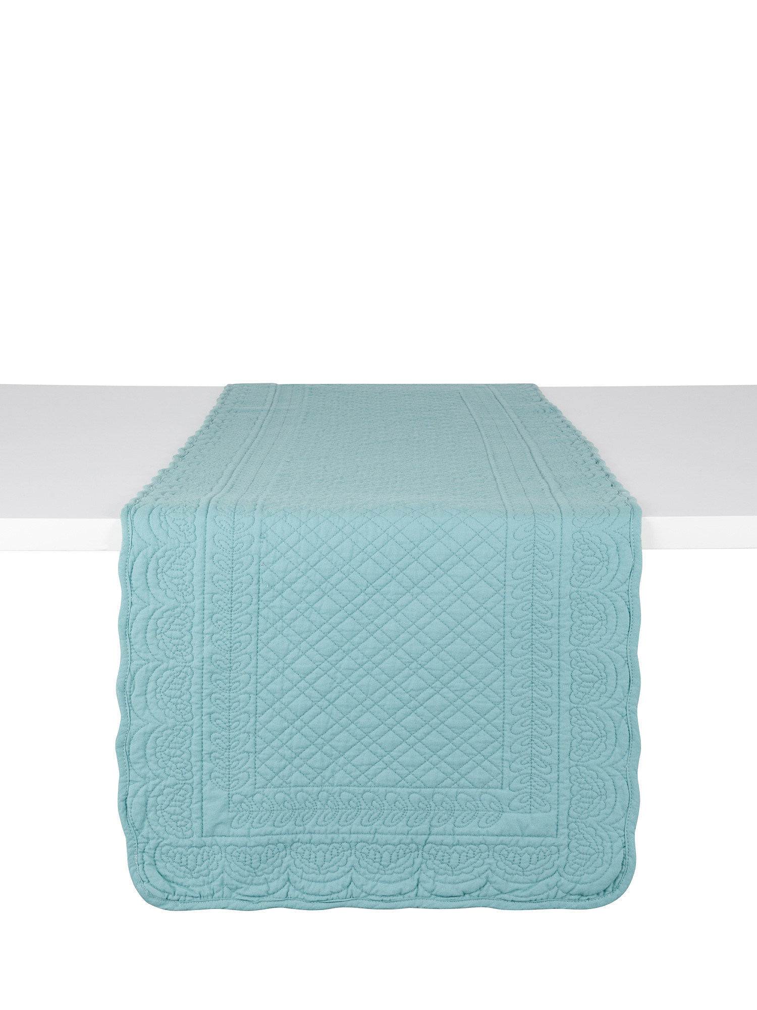 Solid color quilted runner in 100% washed cotton, Green, large image number 0