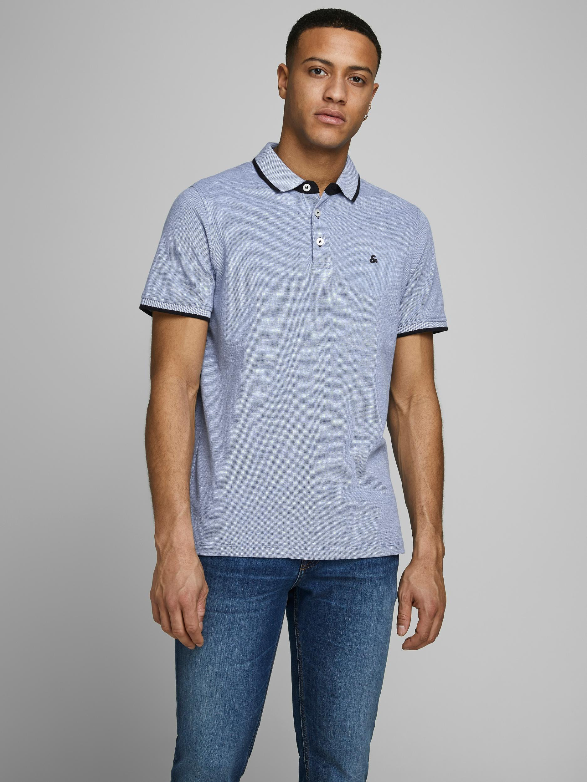 Jack & Jones - Slim fit polo shirt in cotton, Light Blue, large image number 3