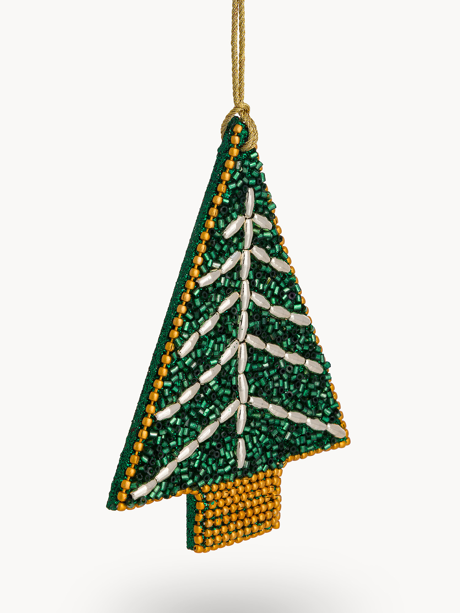 Decorazione per albero a forma di pino con perline, Verde, large image number 1