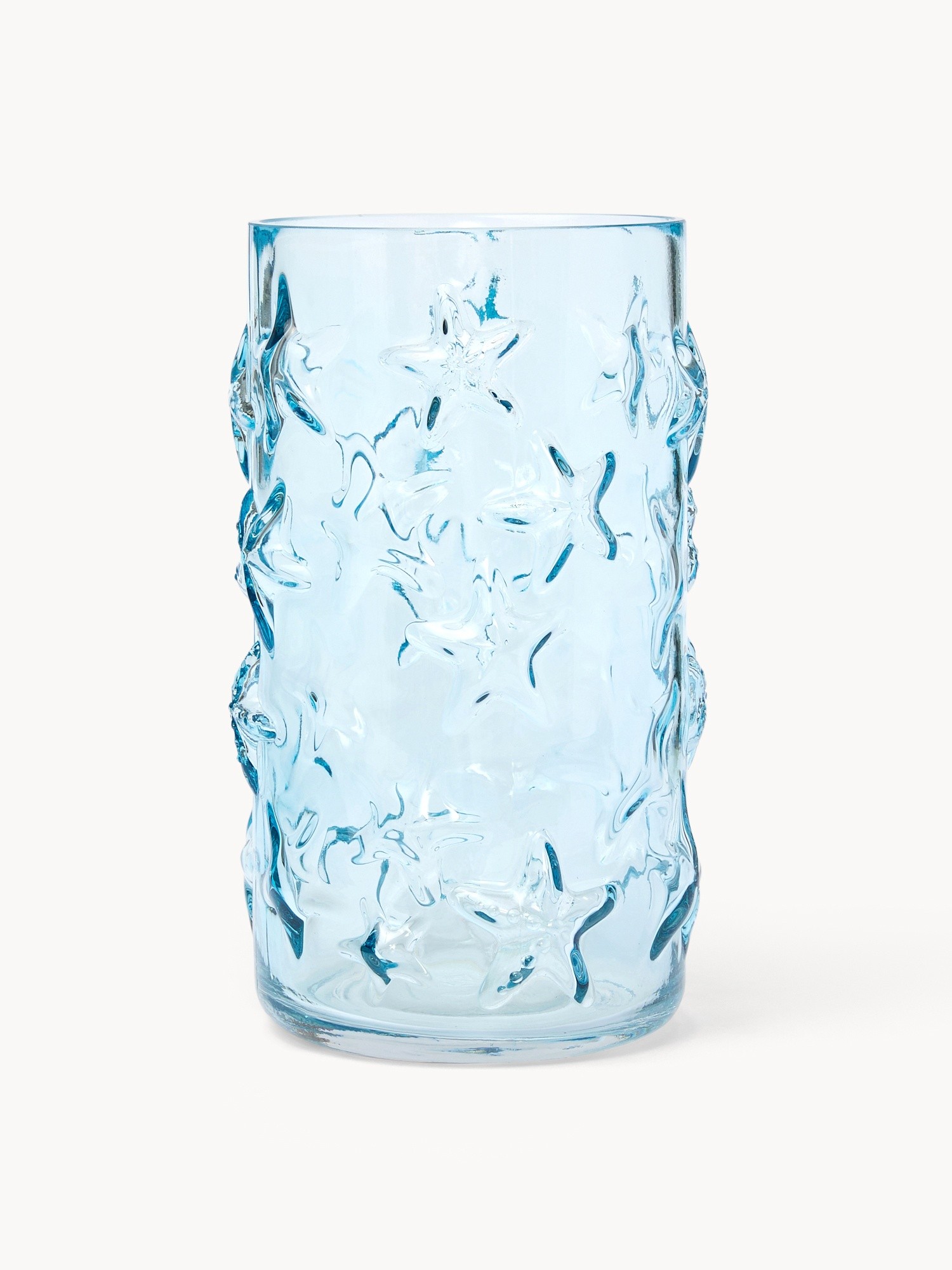 Vaso in vetro trasparente con decoro stelle marine, Blu, large image number 0