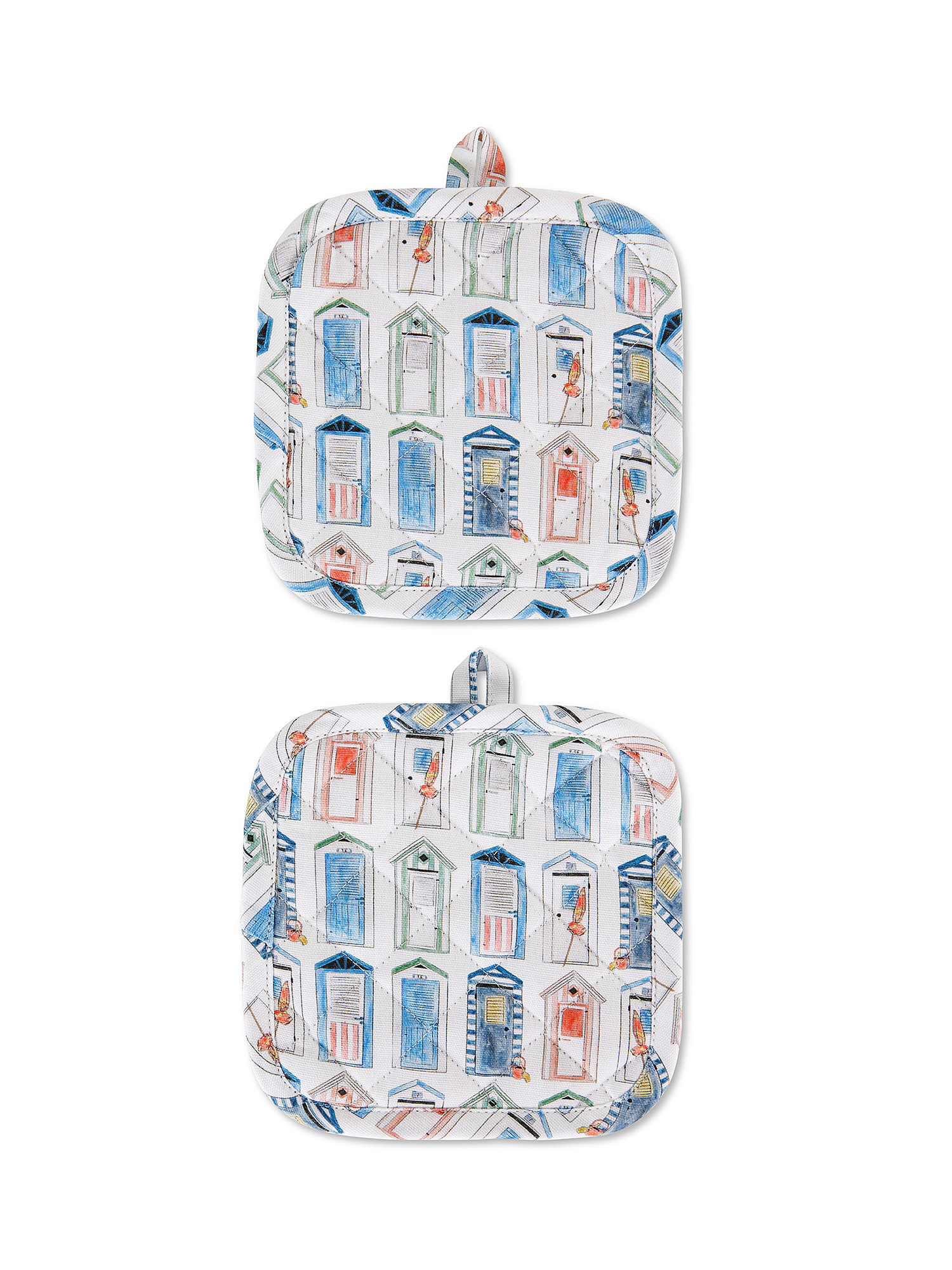 Set of 2 pot holders in pure cotton Mondello print, White, large image number 0