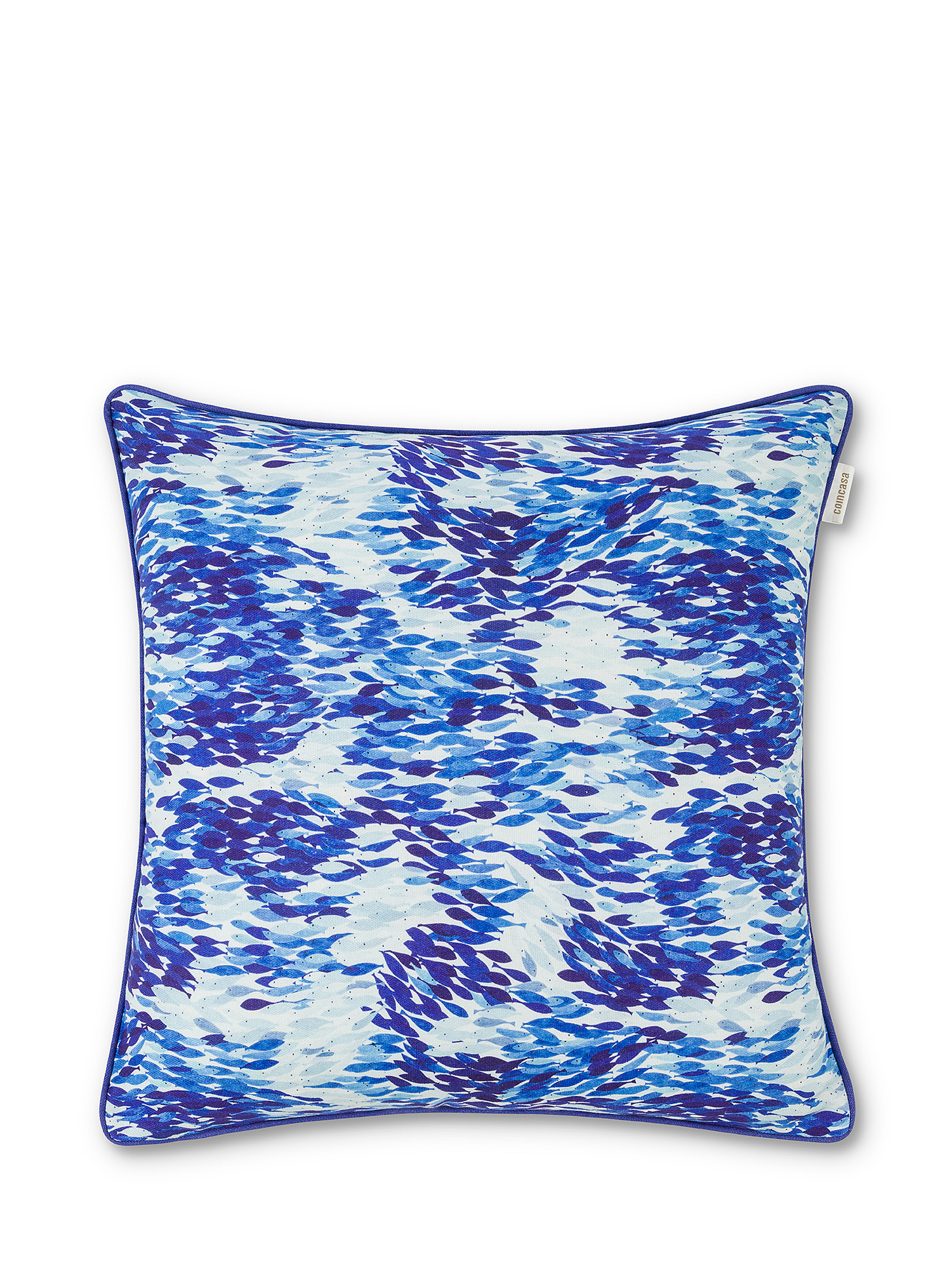 Cotton cushion with fish print 45x45cm, Light Blue, large image number 0