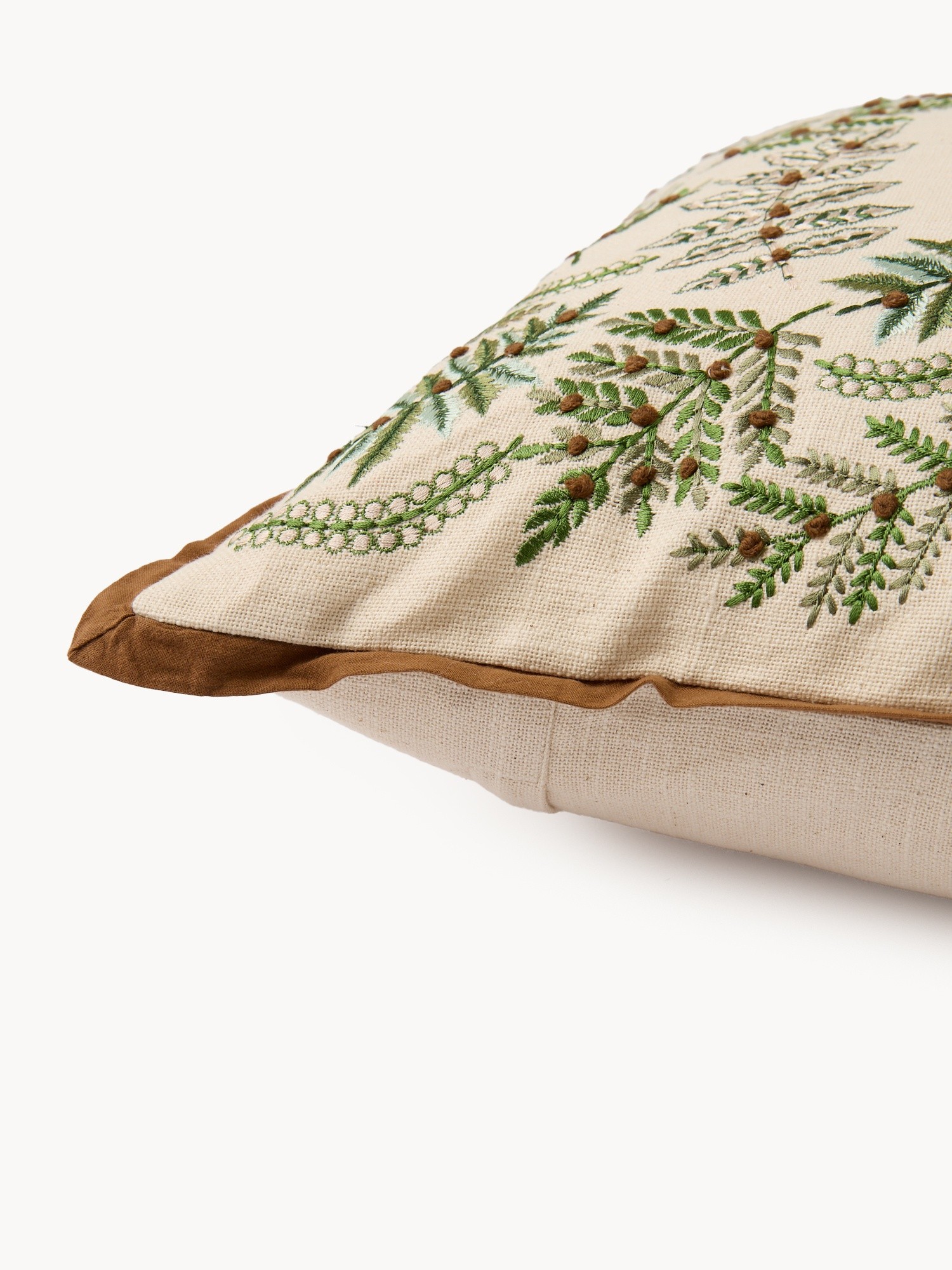 Cotton embroidered cushion with holly 45x45cm, Beige / Brown, large image number 2