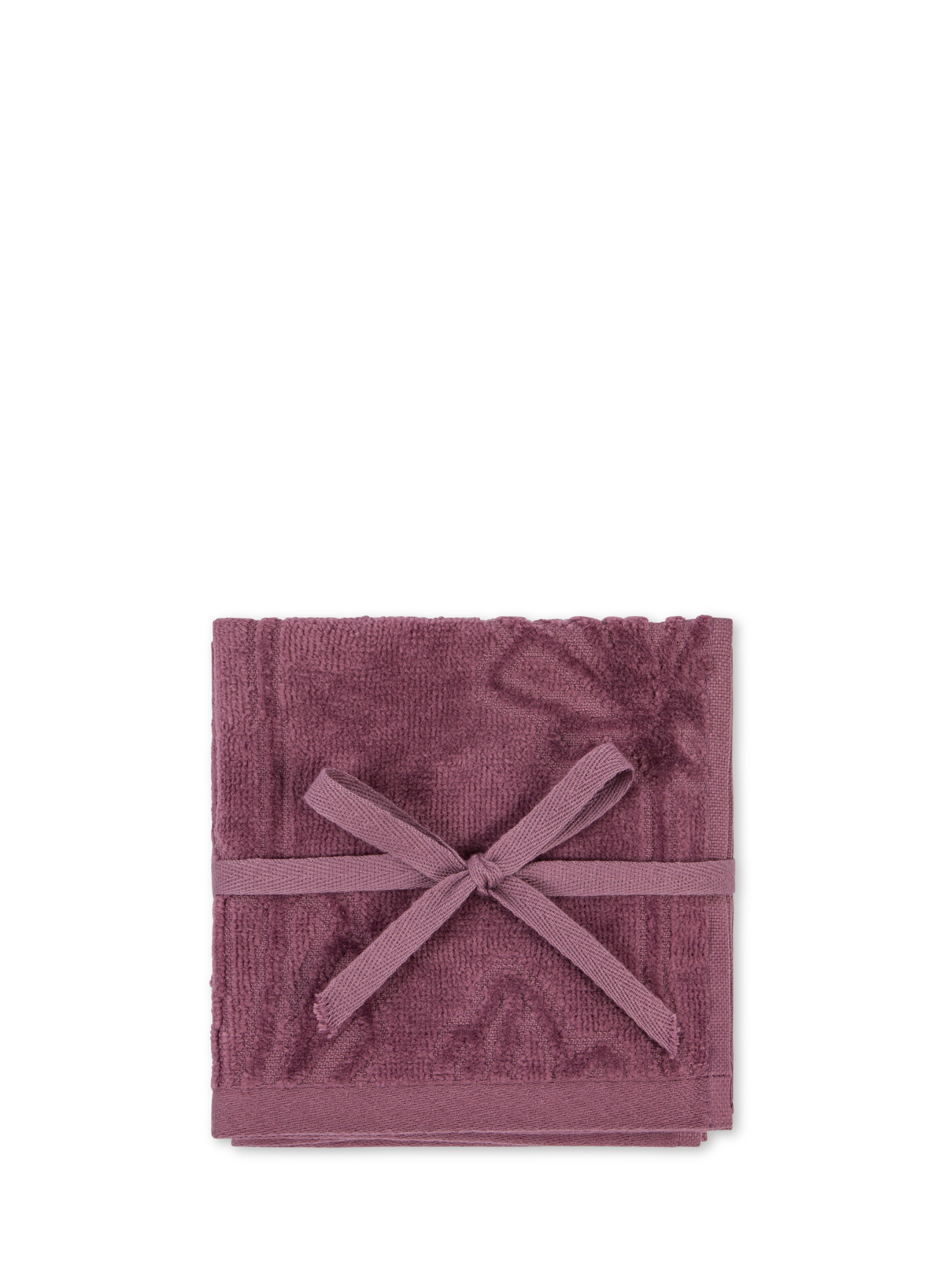 Set of 2 velor cotton washcloths with floral pattern, Purple, large image number 1
